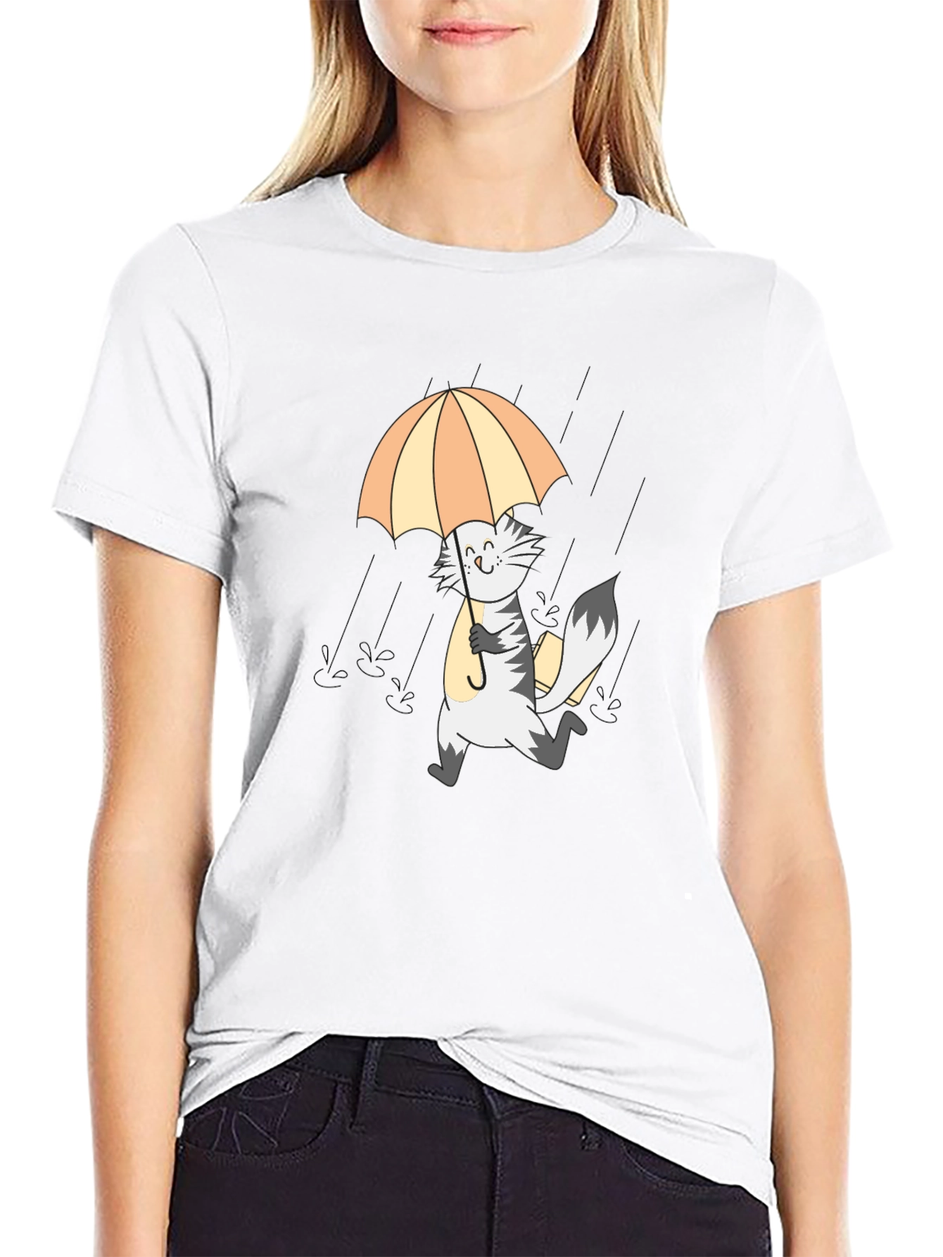 Cat in Rain Graphic Tee - Black Cotton T-Shirt