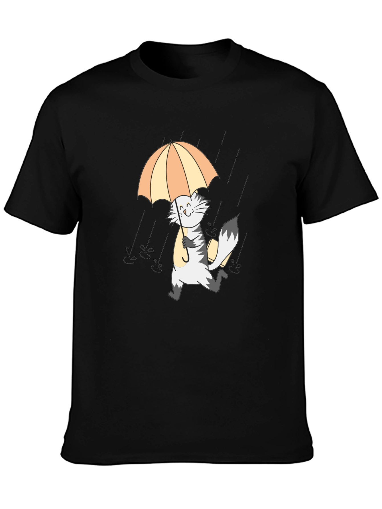 Cat in Rain Graphic Tee - Black Cotton T-Shirt