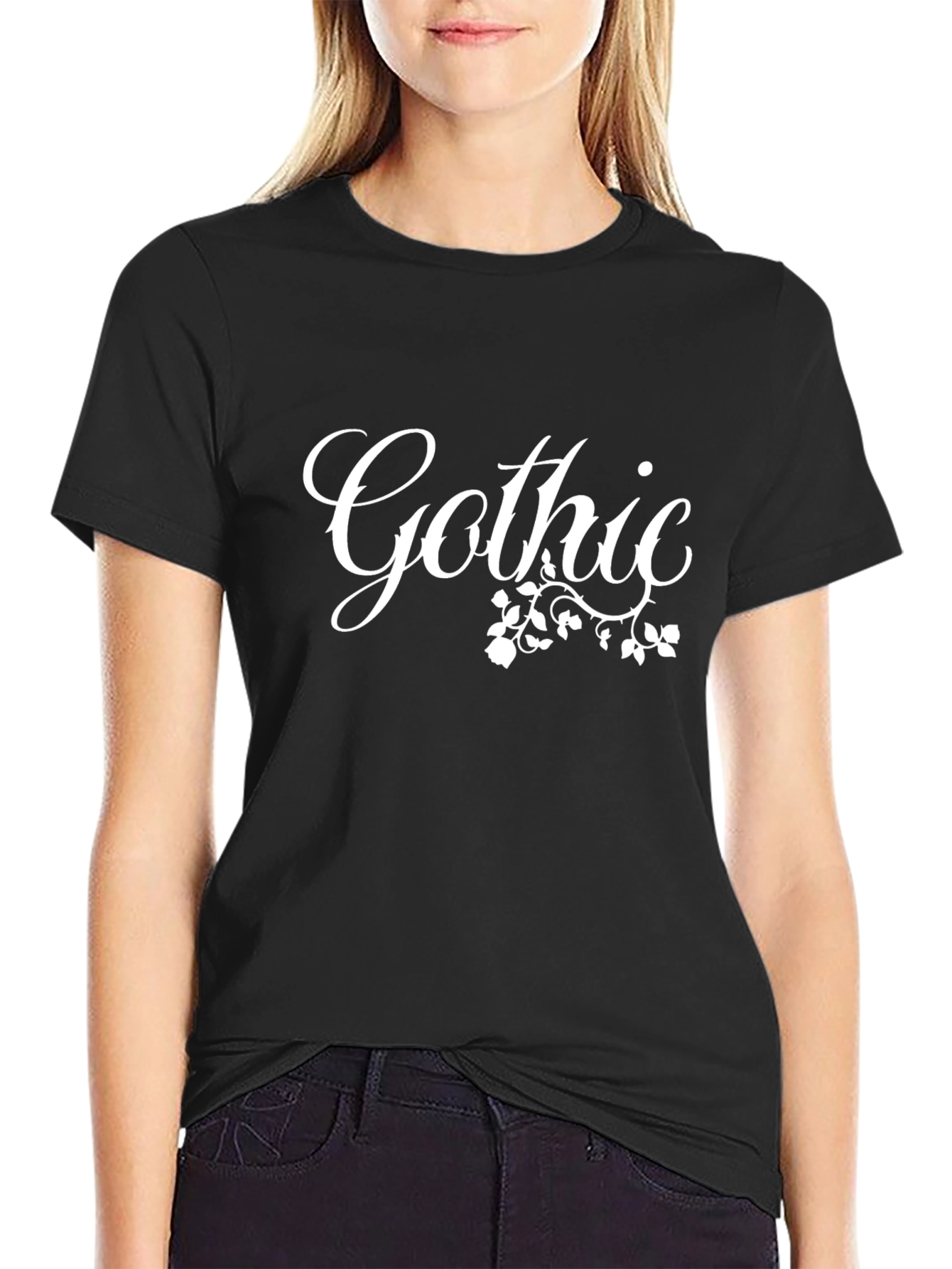 Gothic Floral Tee - Stylish Black T-Shirt