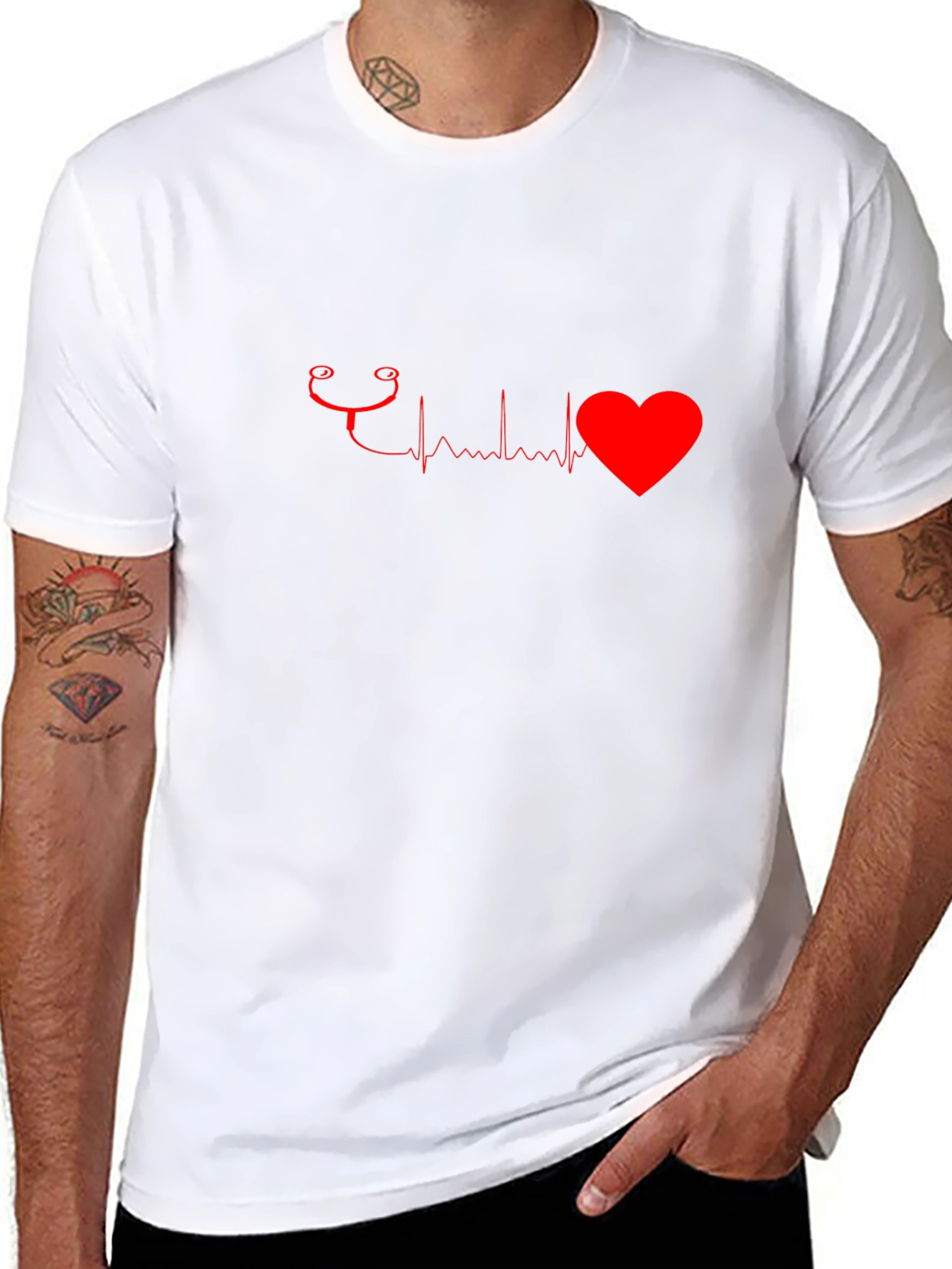 Heartbeat Stethoscope Graphic Tee - Black Cotton