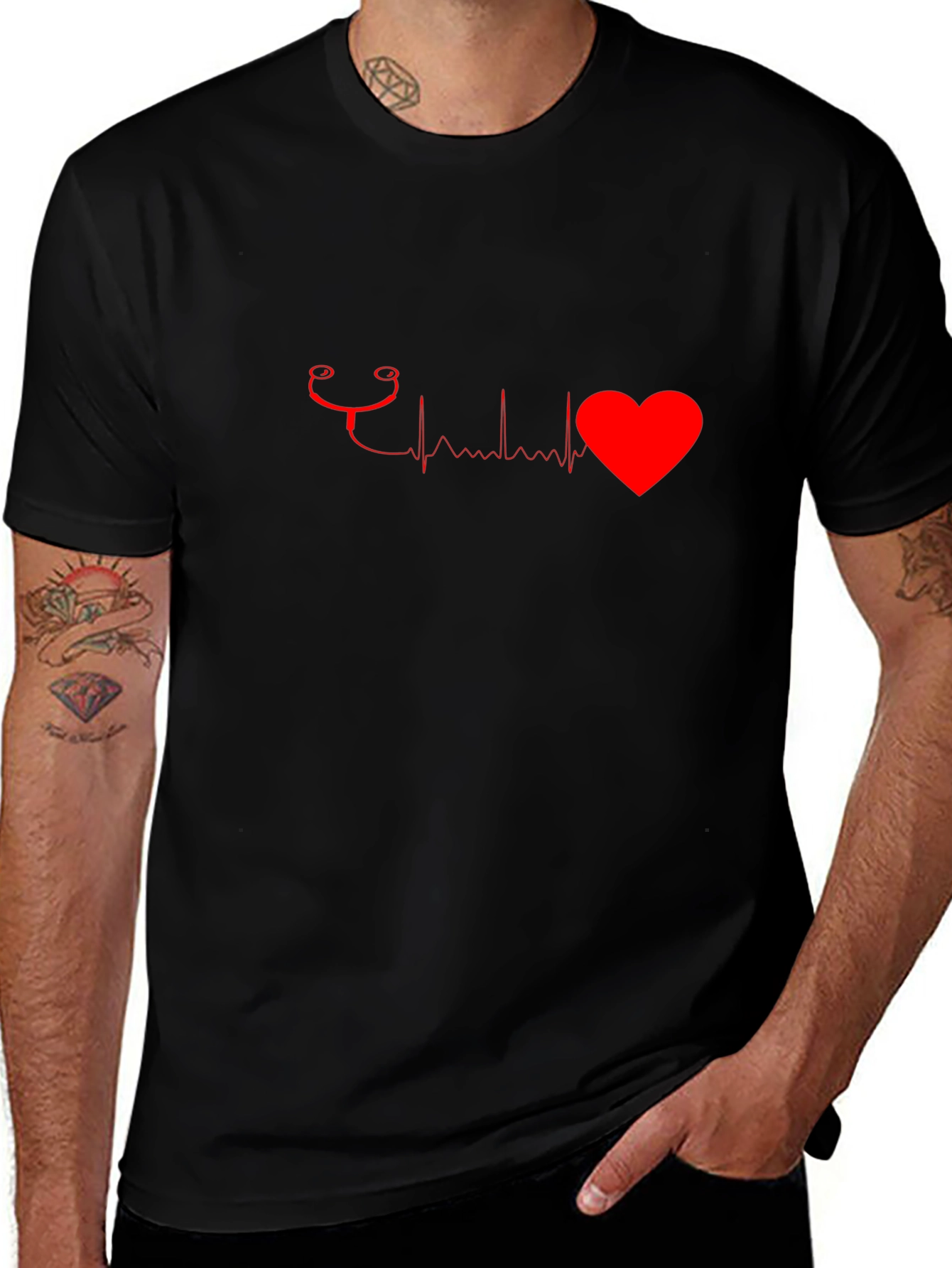 Heartbeat Stethoscope Graphic Tee - Black Cotton