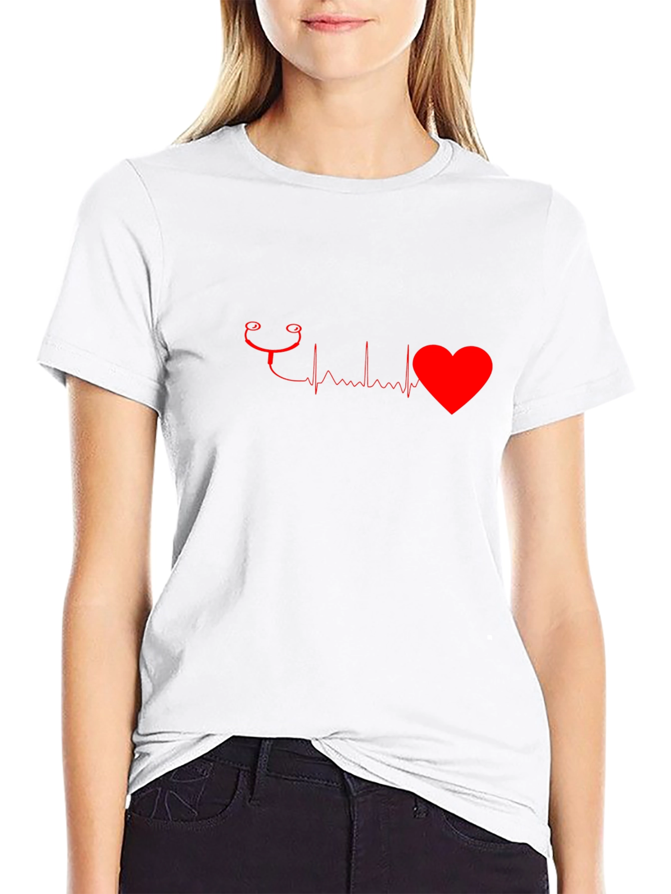 Heartbeat Stethoscope Graphic Tee - Black Cotton