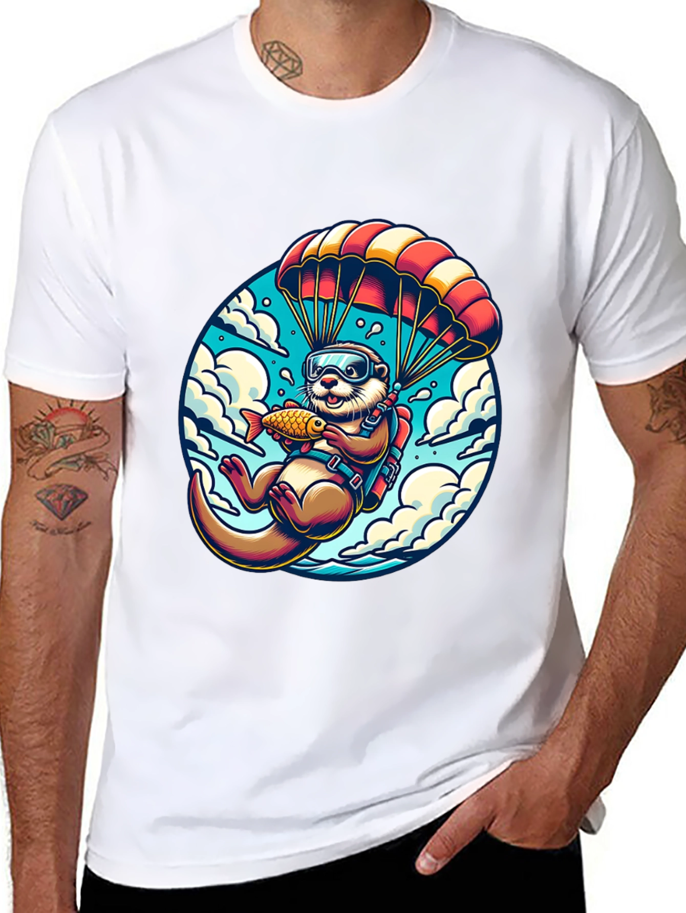 Otter Parachute T-Shirt - Whimsical Skydiving Design
