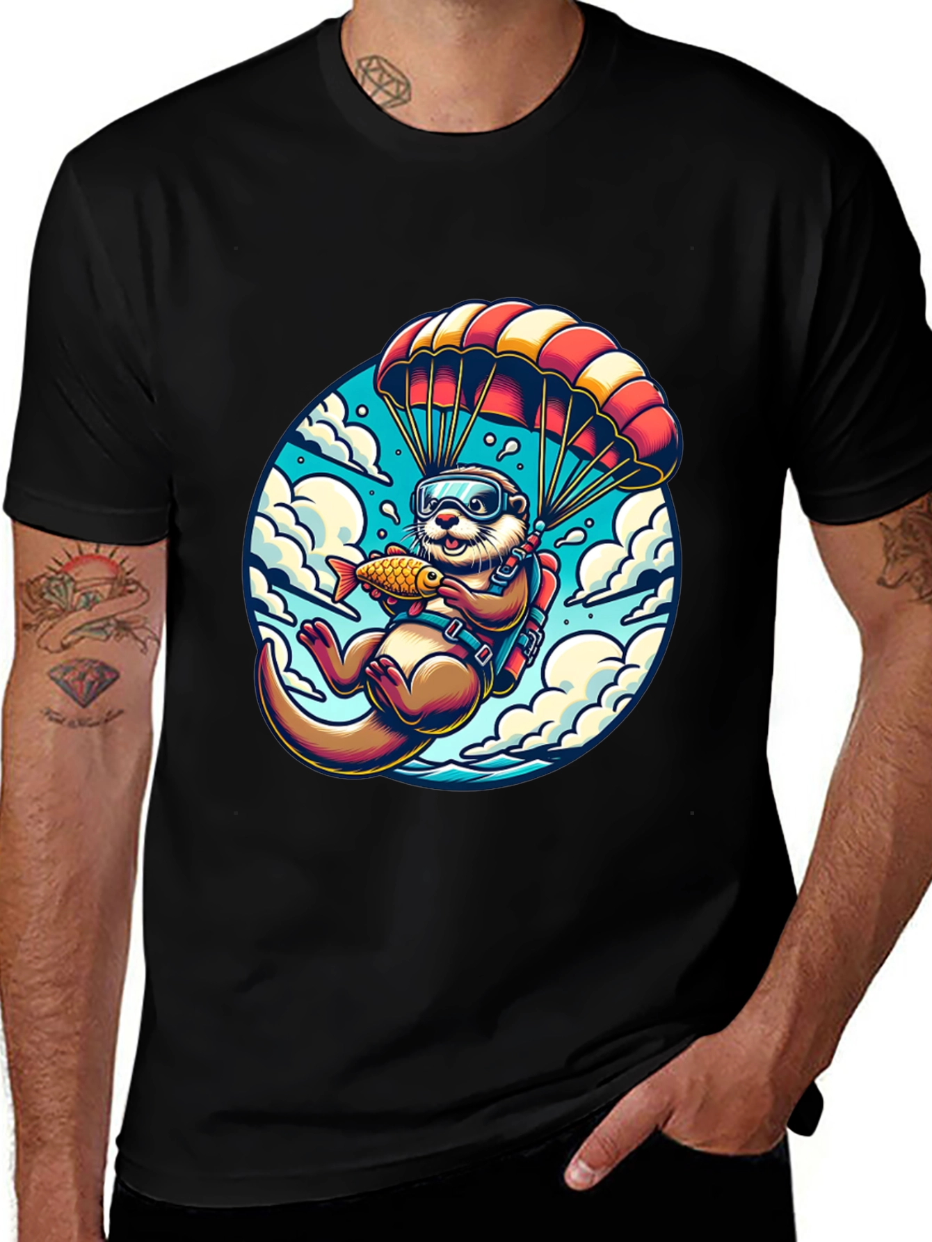 Otter Parachute T-Shirt - Whimsical Skydiving Design