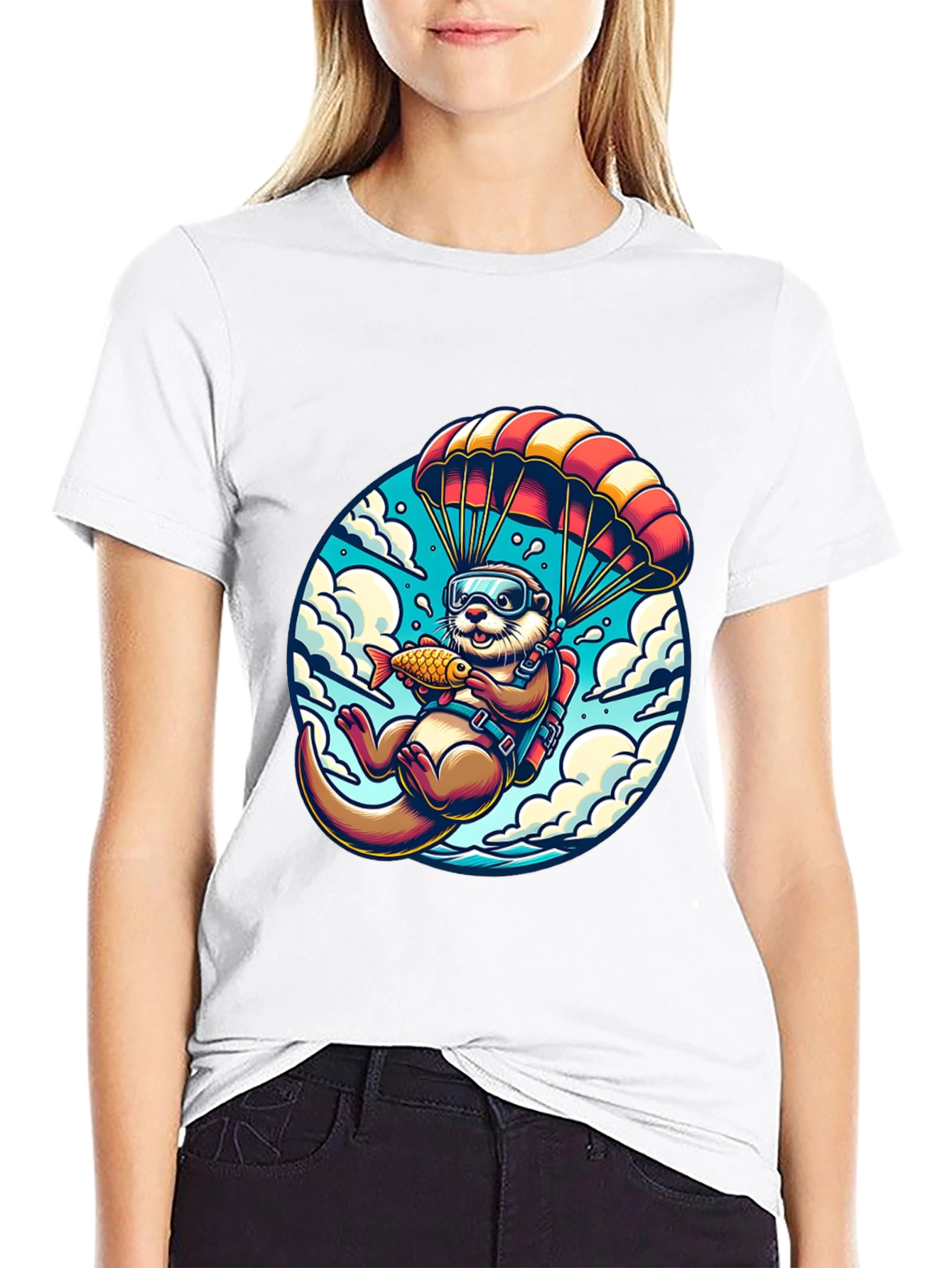 Otter Parachute T-Shirt - Whimsical Skydiving Design