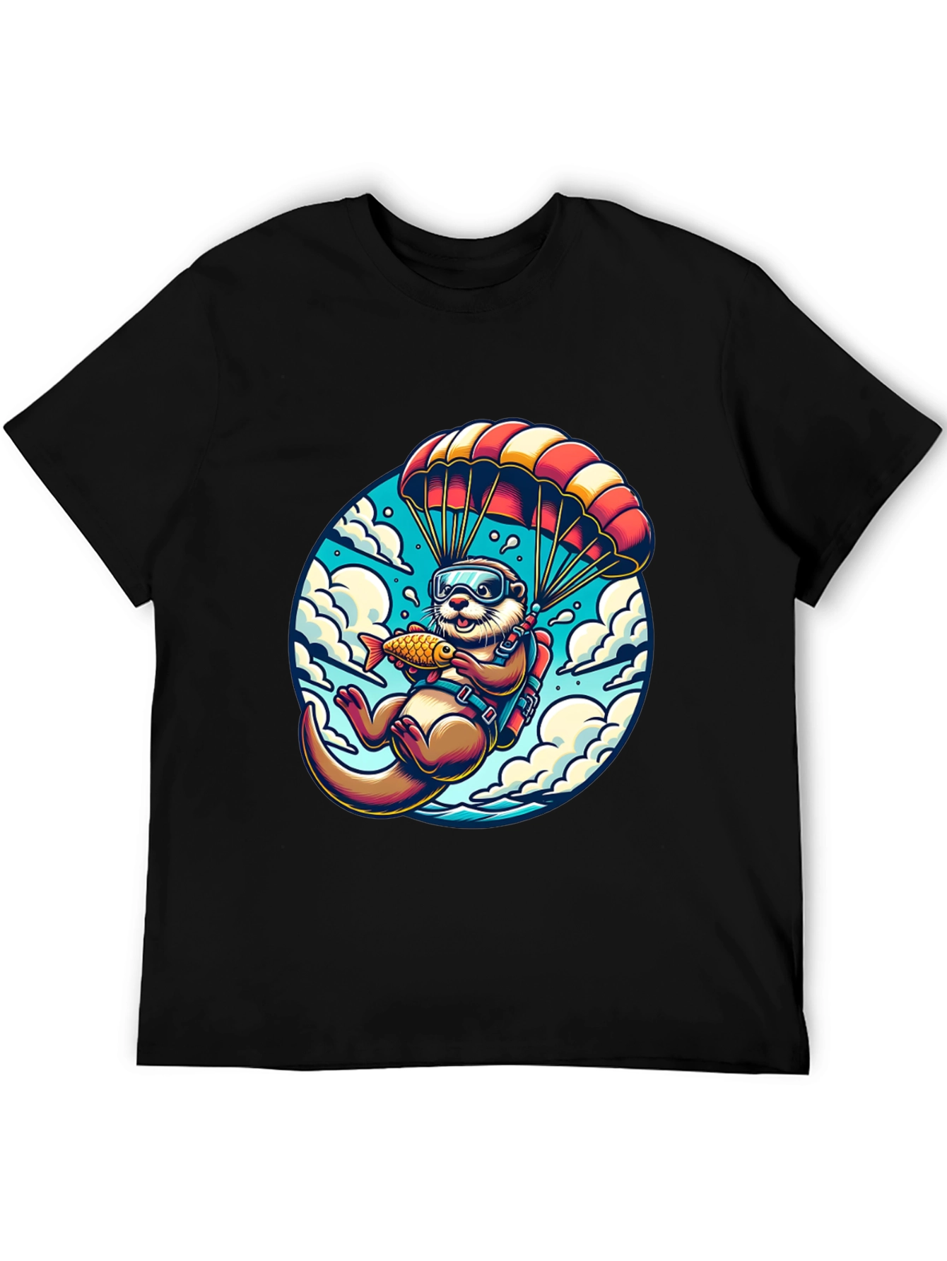 Otter Parachute T-Shirt - Whimsical Skydiving Design