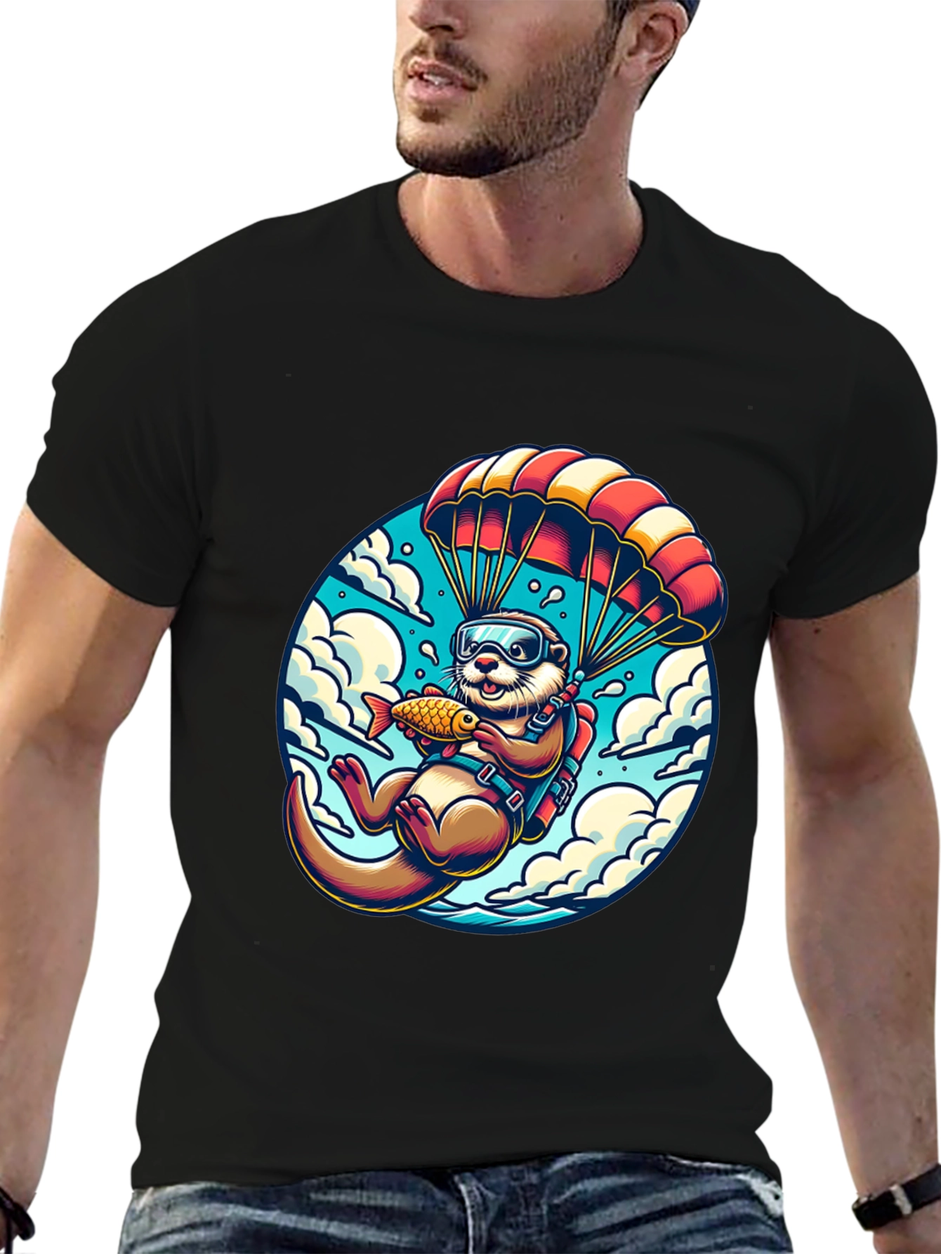 Otter Parachute T-Shirt - Whimsical Skydiving Design