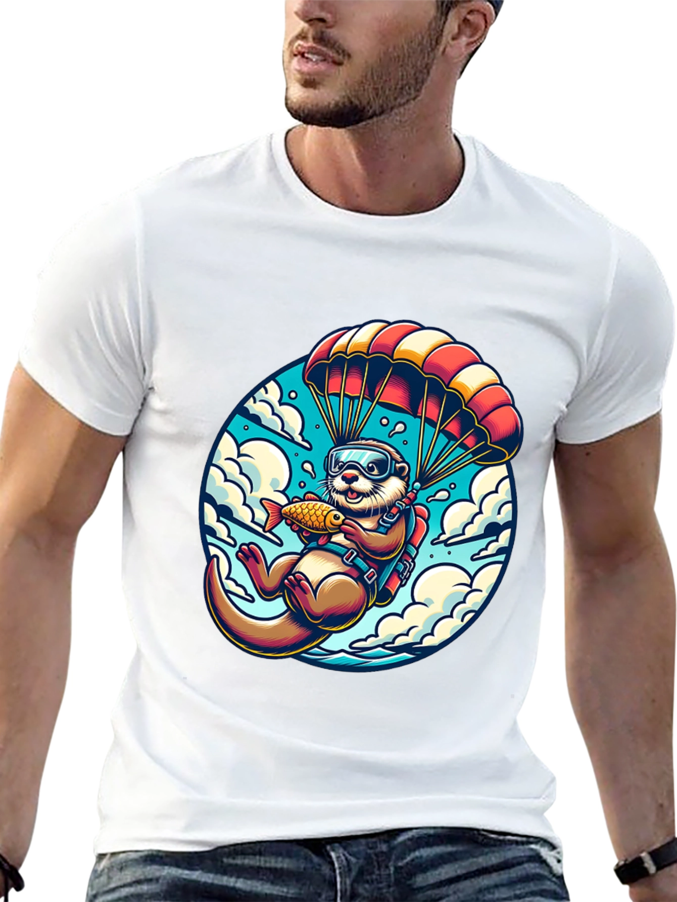 Otter Parachute T-Shirt - Whimsical Skydiving Design