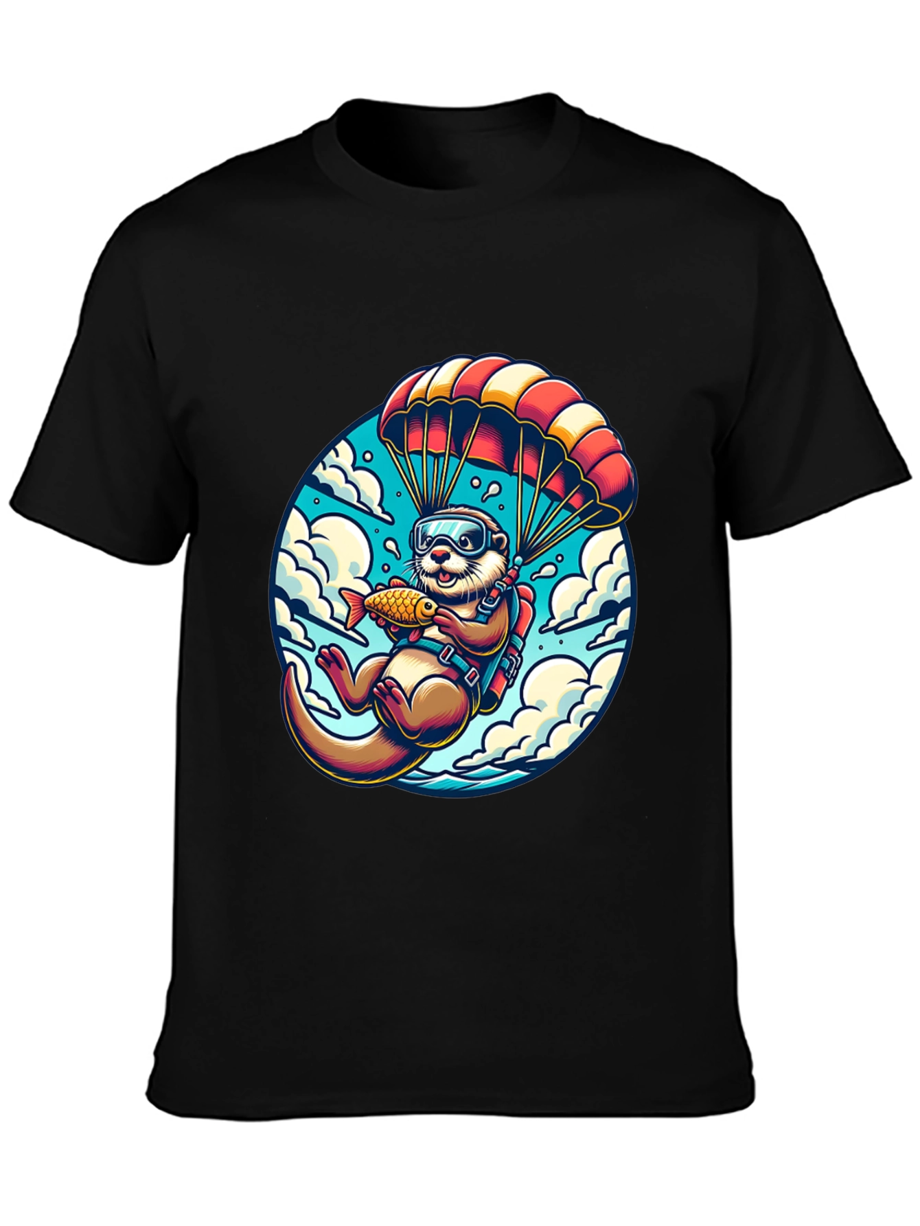 Otter Parachute T-Shirt - Whimsical Skydiving Design