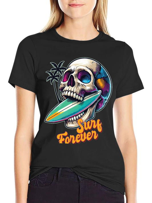 Surf Forever Graphic Tee - Skull & Surfboard Design