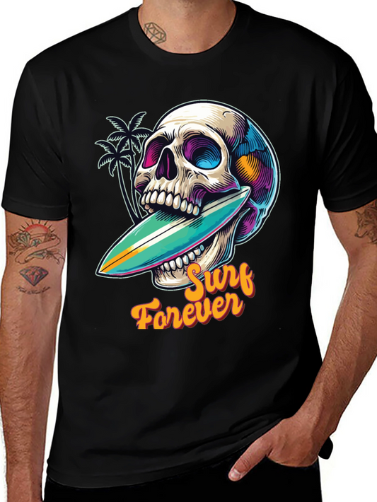 Surf Forever Graphic Tee - Skull & Surfboard Design