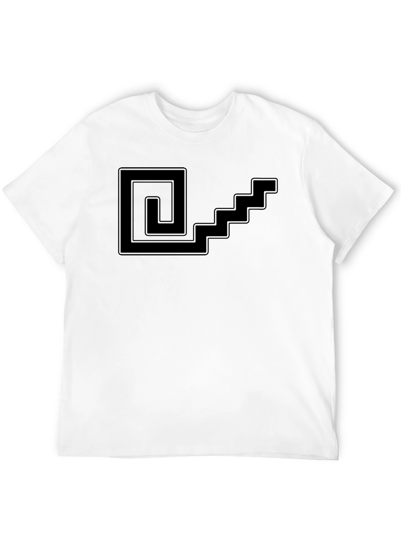 Geometric Spiral & Stairs Graphic Tee - Black