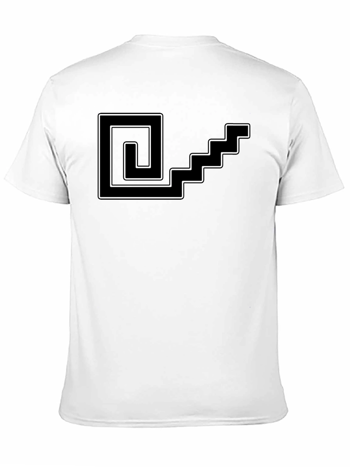 Geometric Spiral & Stairs Graphic Tee - Black