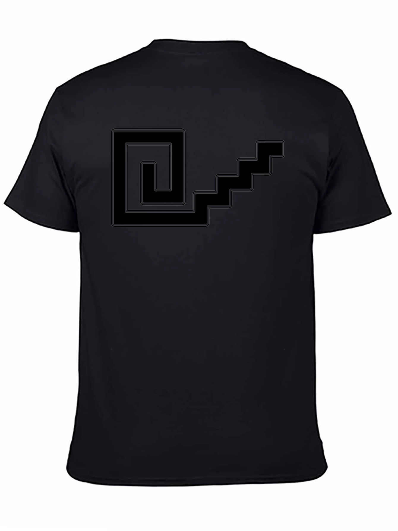 Geometric Spiral & Stairs Graphic Tee - Black