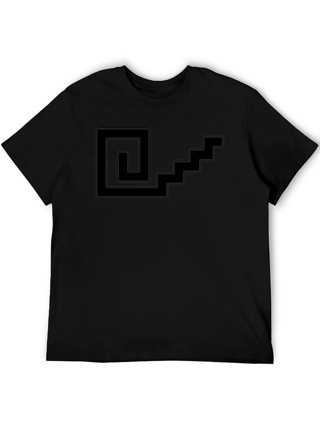 Geometric Spiral & Stairs Graphic Tee - Black