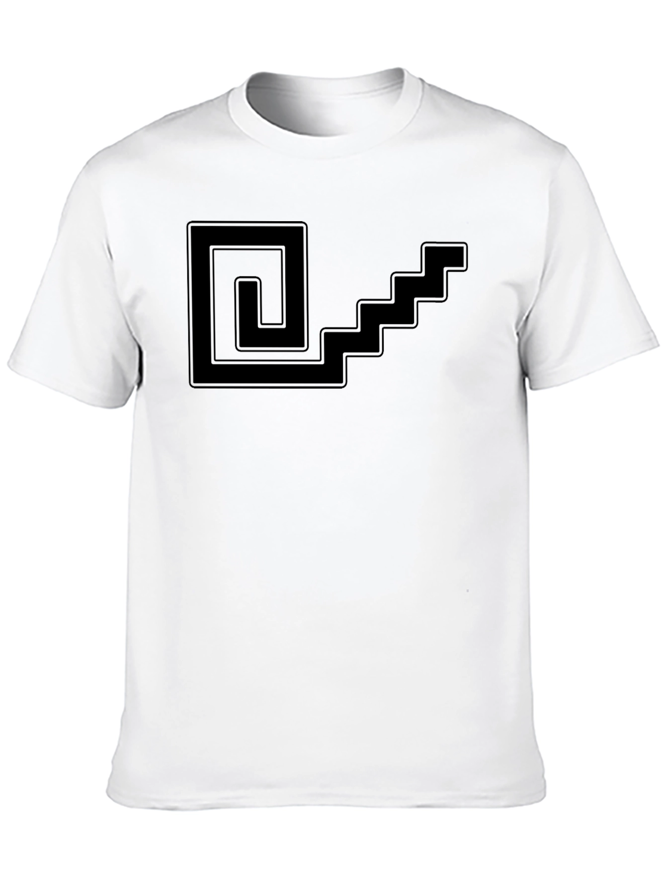 Geometric Spiral & Stairs Graphic Tee - Black
