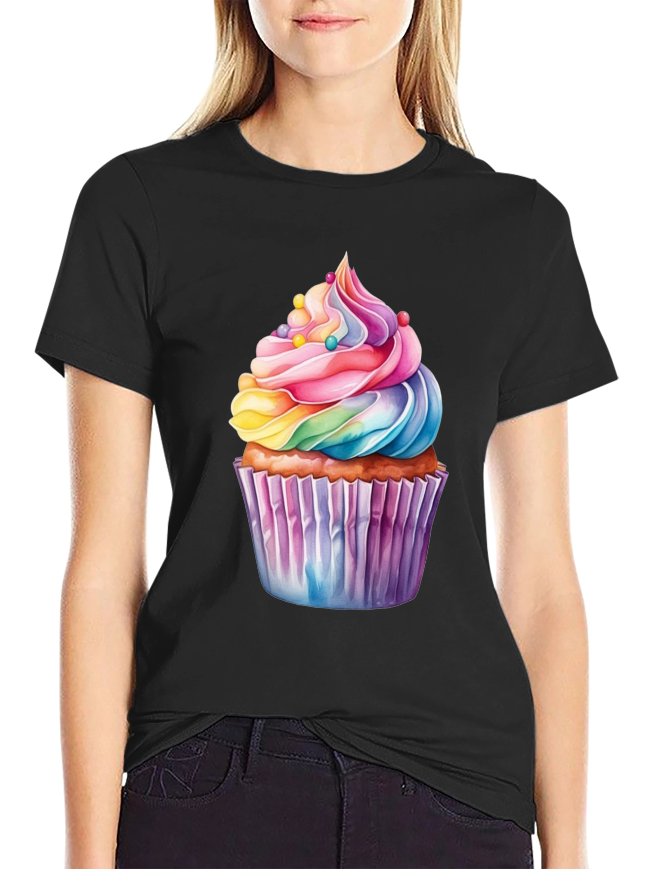 Rainbow Cupcake Graphic T-Shirt