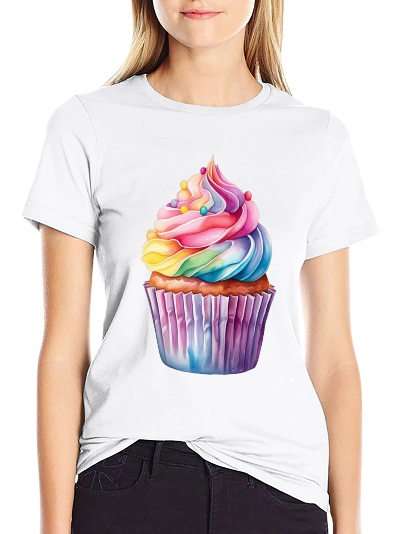 Rainbow Cupcake Graphic T-Shirt