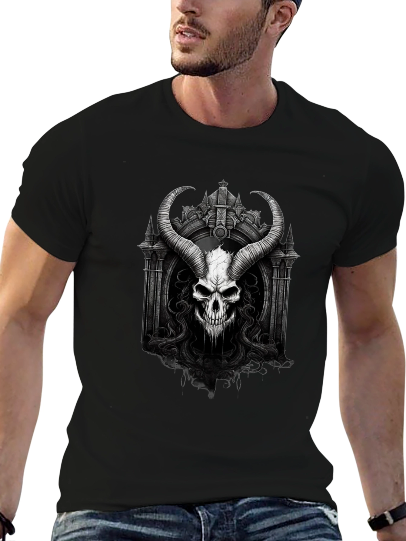 Skull and Horns Graphic Black Tee