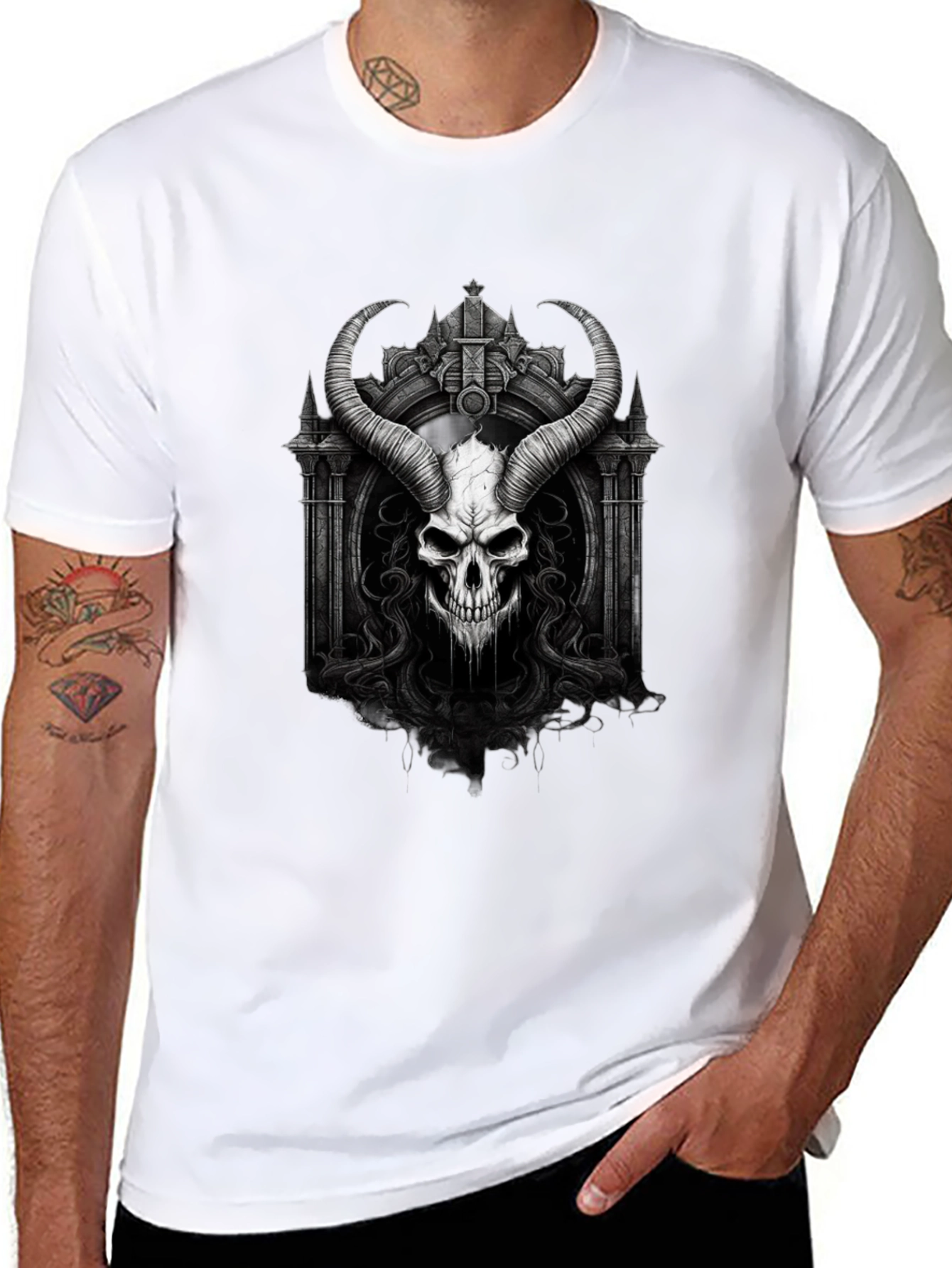 Skull and Horns Graphic Black Tee