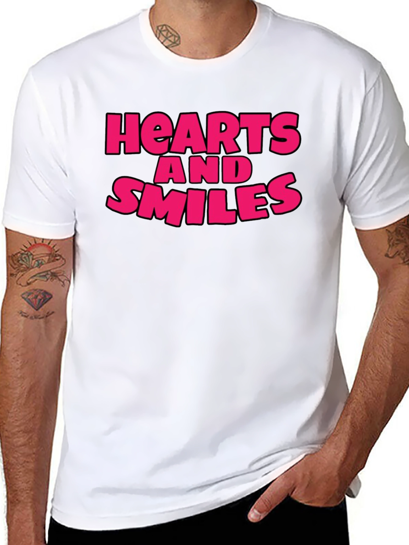 Hearts and Smiles Graphic T-Shirt - Black