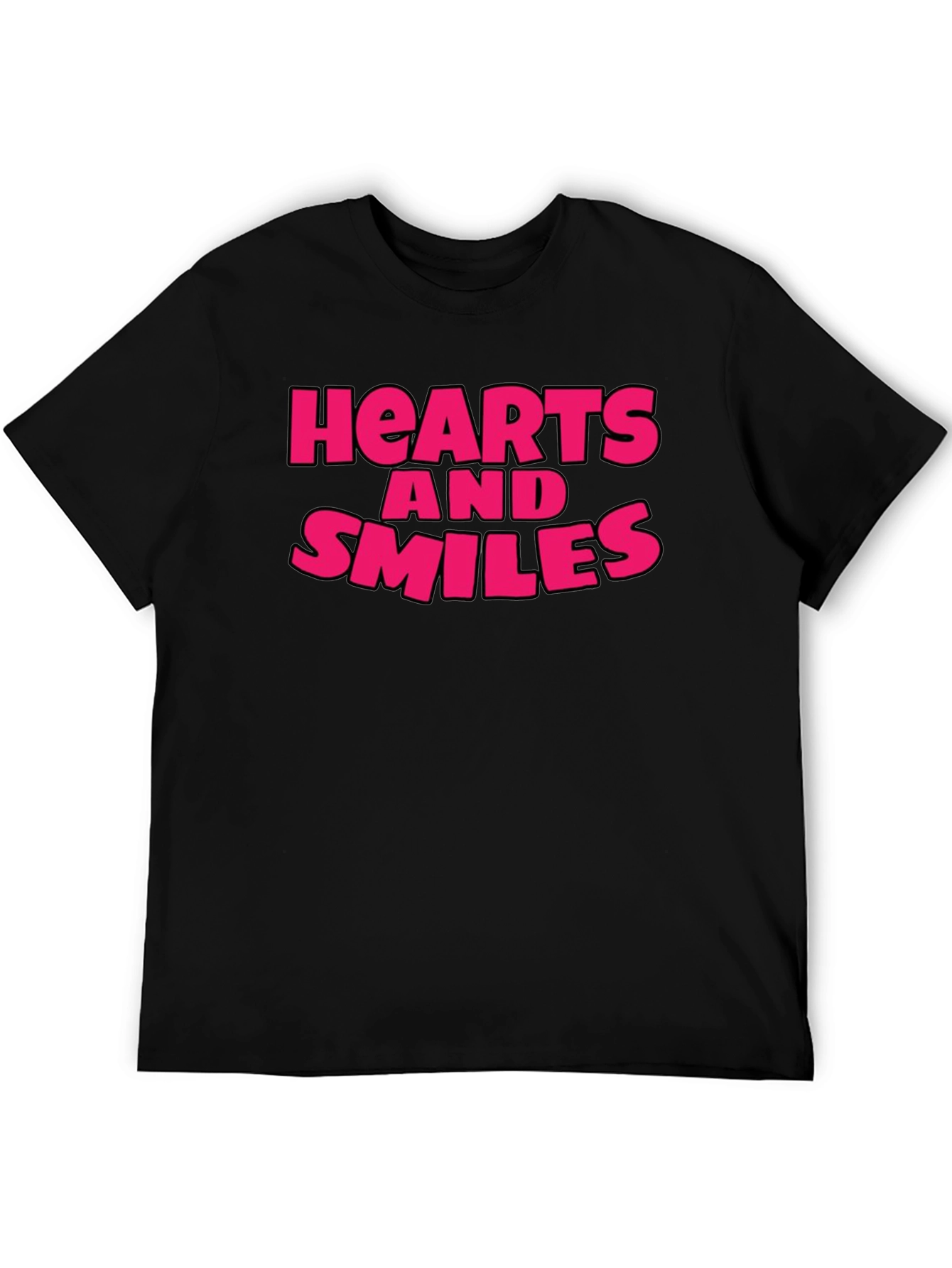 Hearts and Smiles Graphic T-Shirt - Black