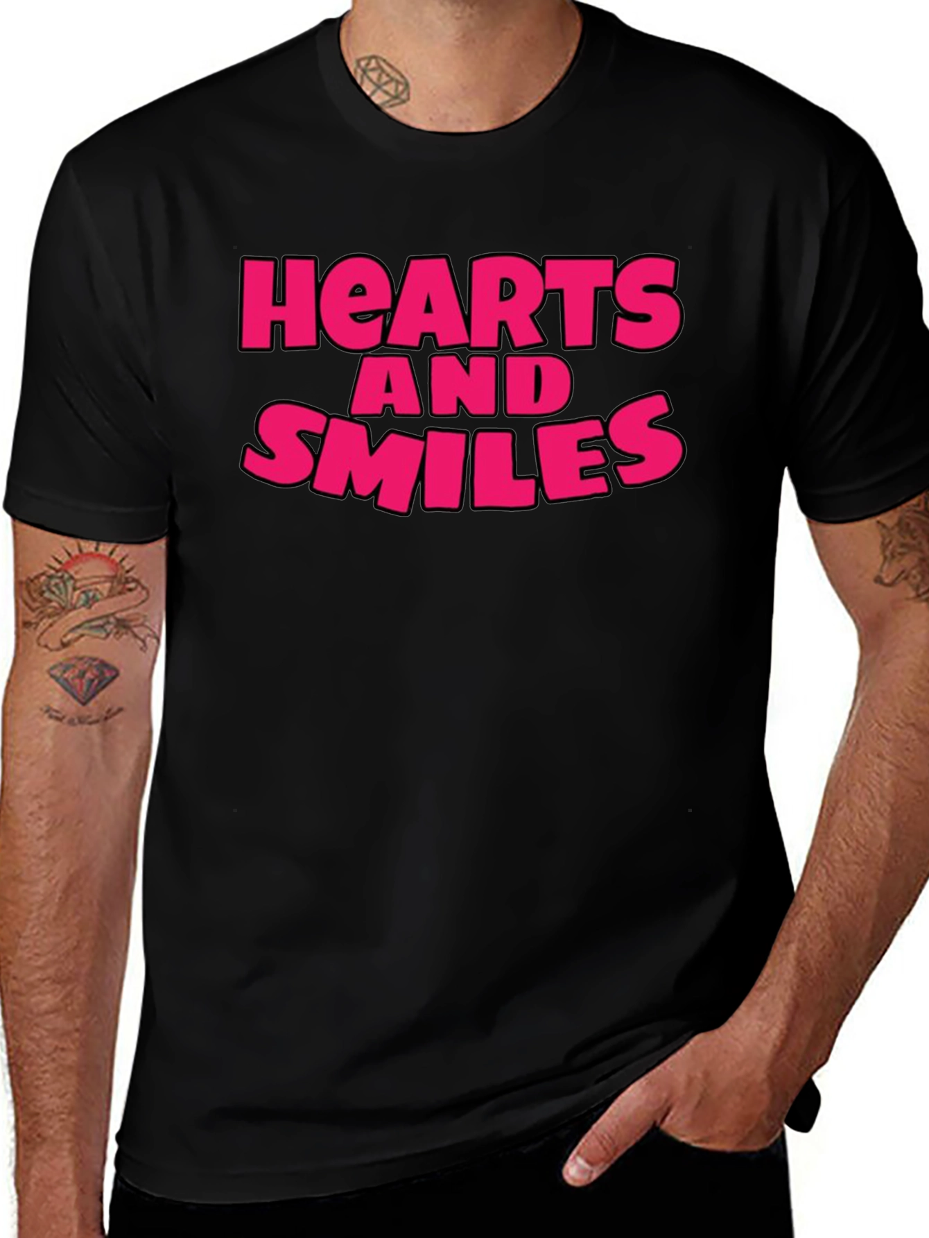 Hearts and Smiles Graphic T-Shirt - Black