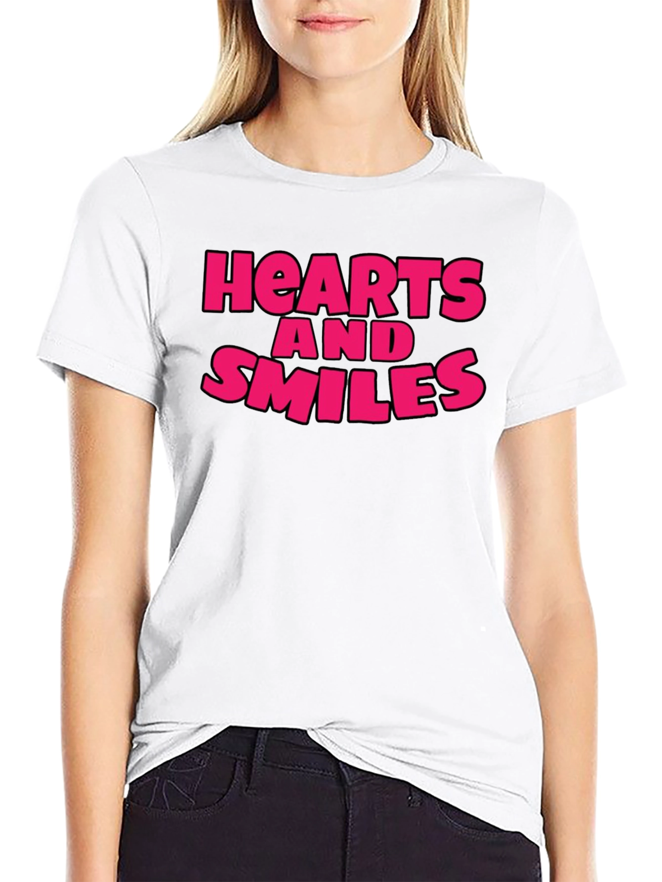 Hearts and Smiles Graphic T-Shirt - Black