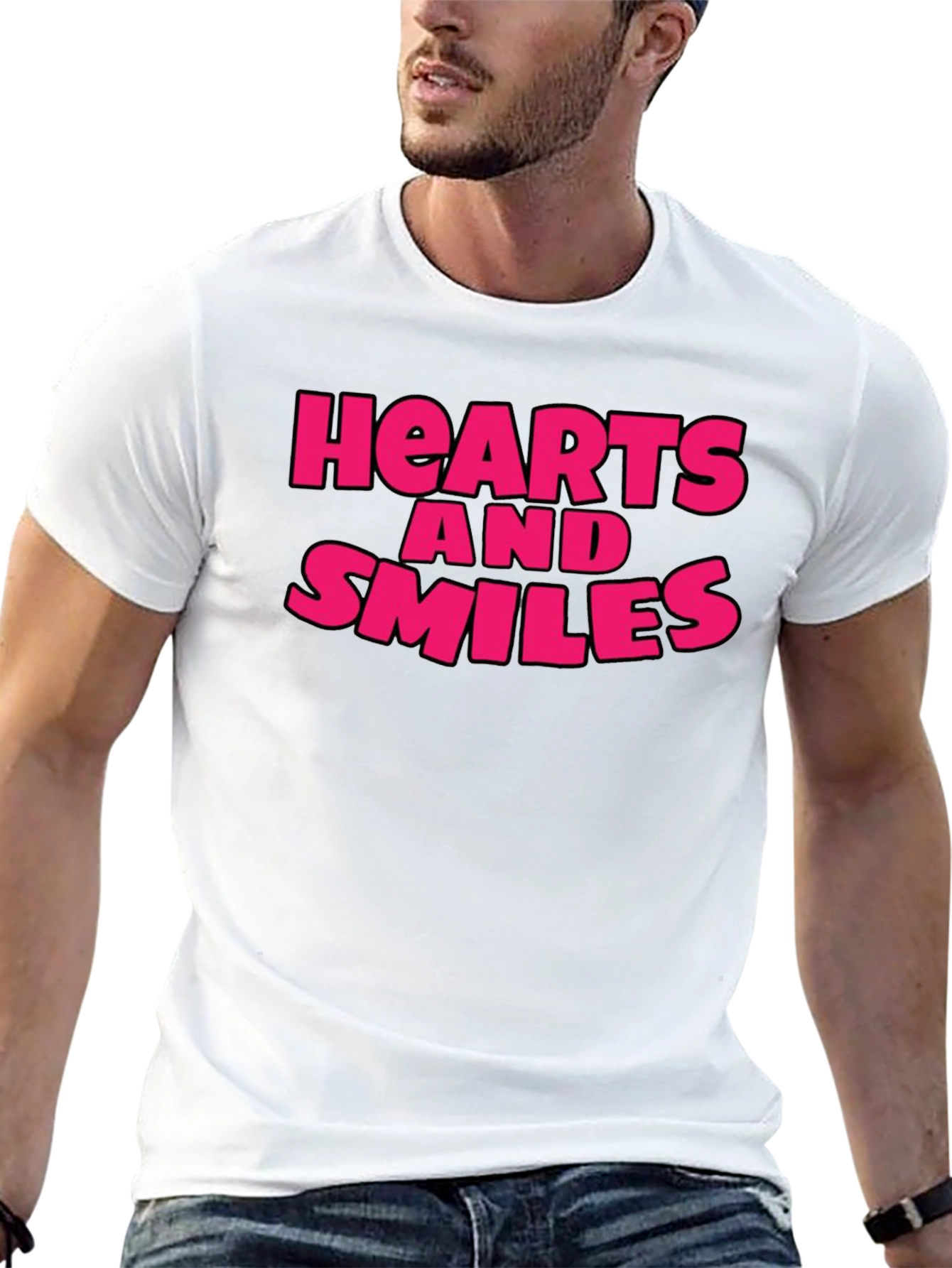 Hearts and Smiles Graphic T-Shirt - Black
