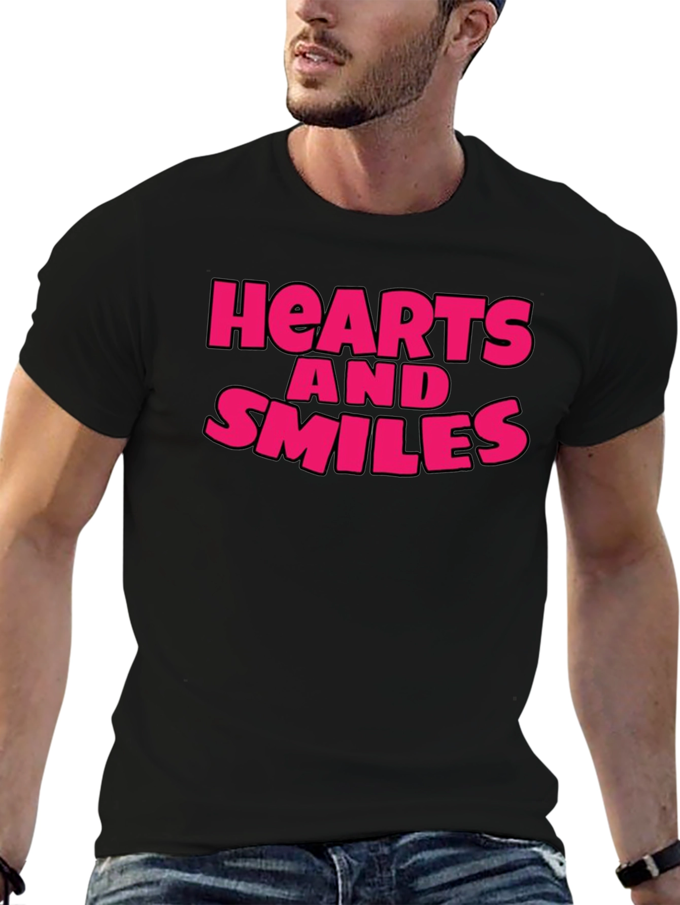 Hearts and Smiles Graphic T-Shirt - Black