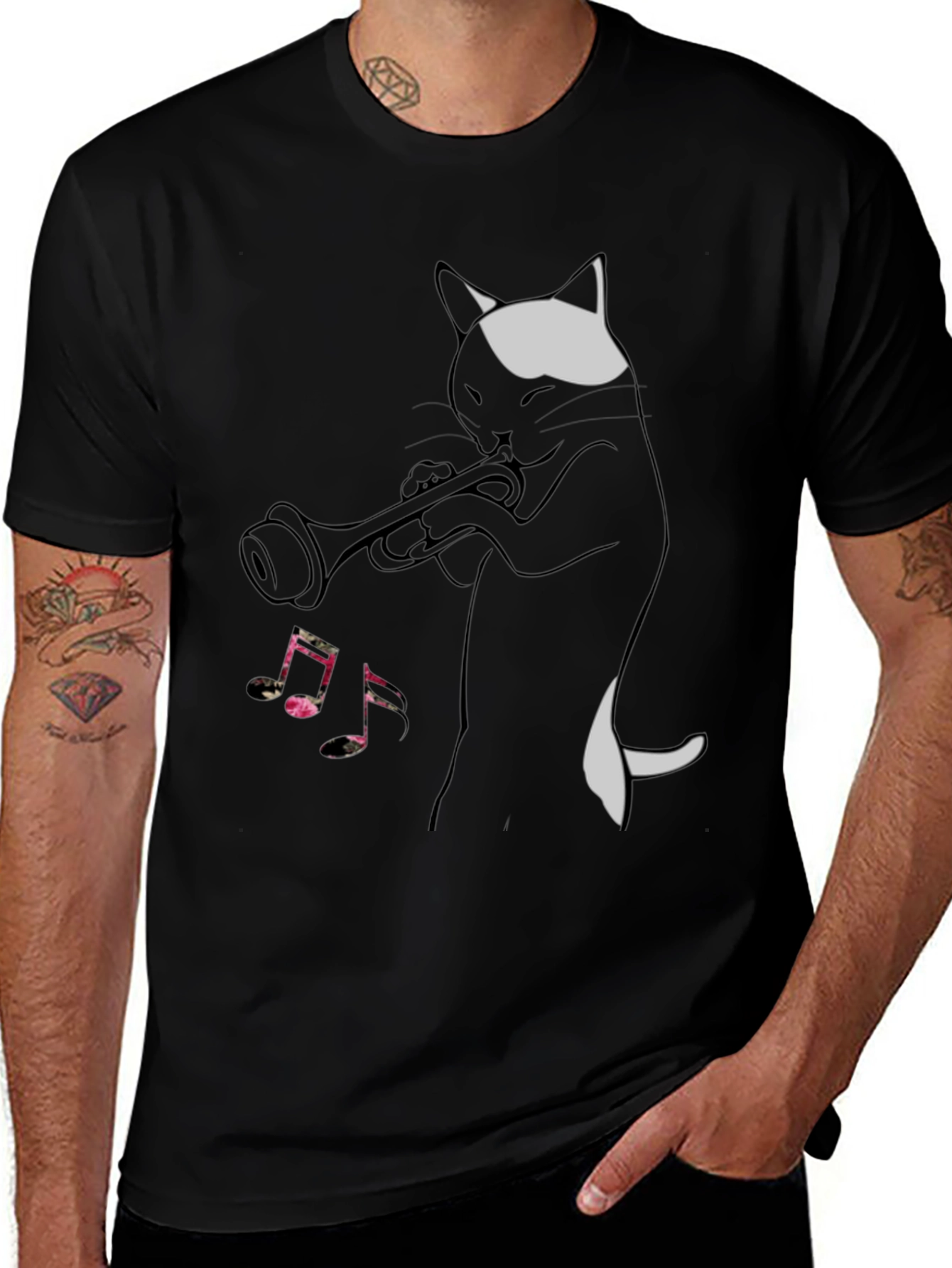 Cool Cat Trumpet Player Black T-Shirt