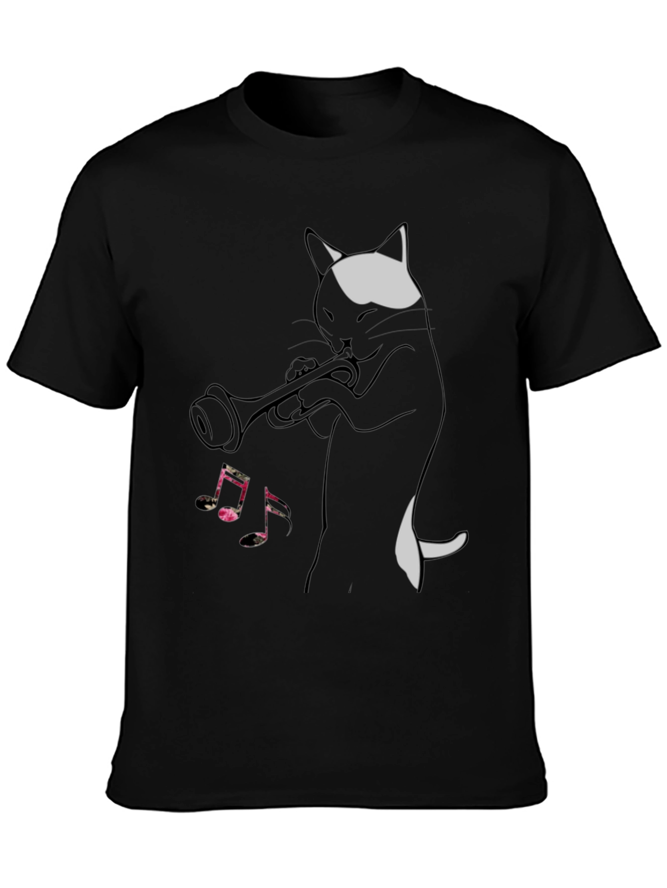 Cool Cat Trumpet Player Black T-Shirt