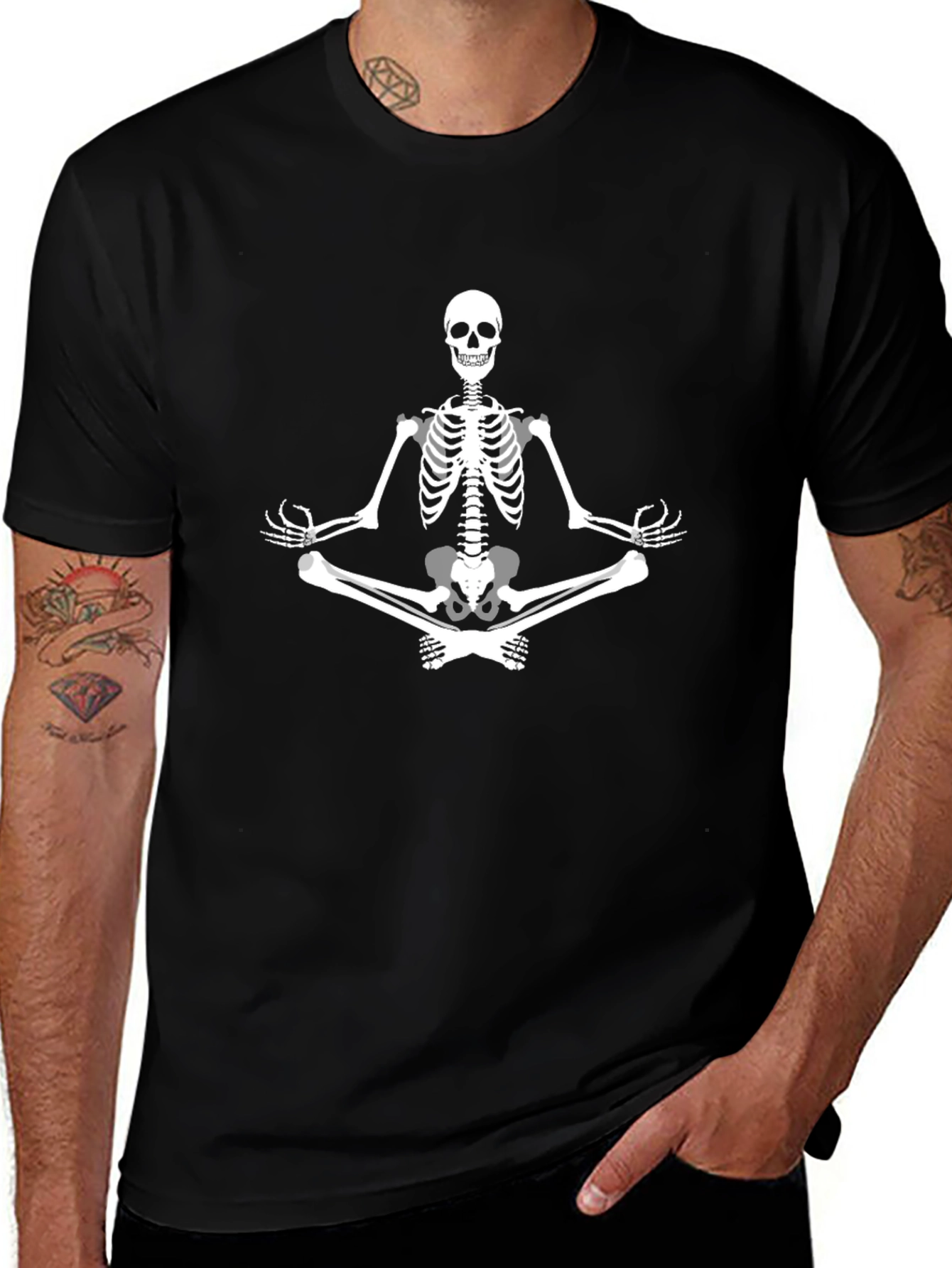 Meditating Skeleton Graphic Tee - Black