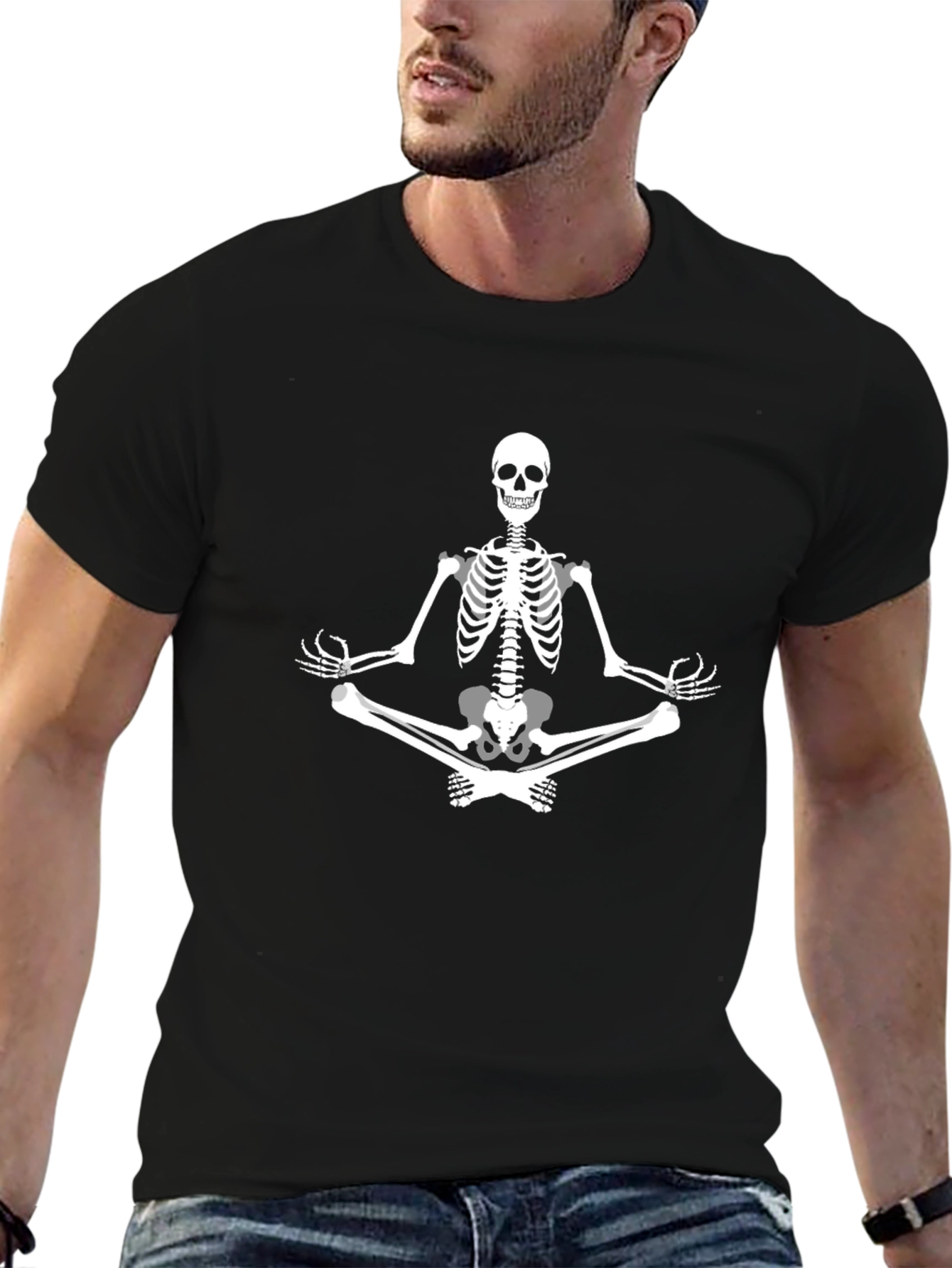 Meditating Skeleton Graphic Tee - Black