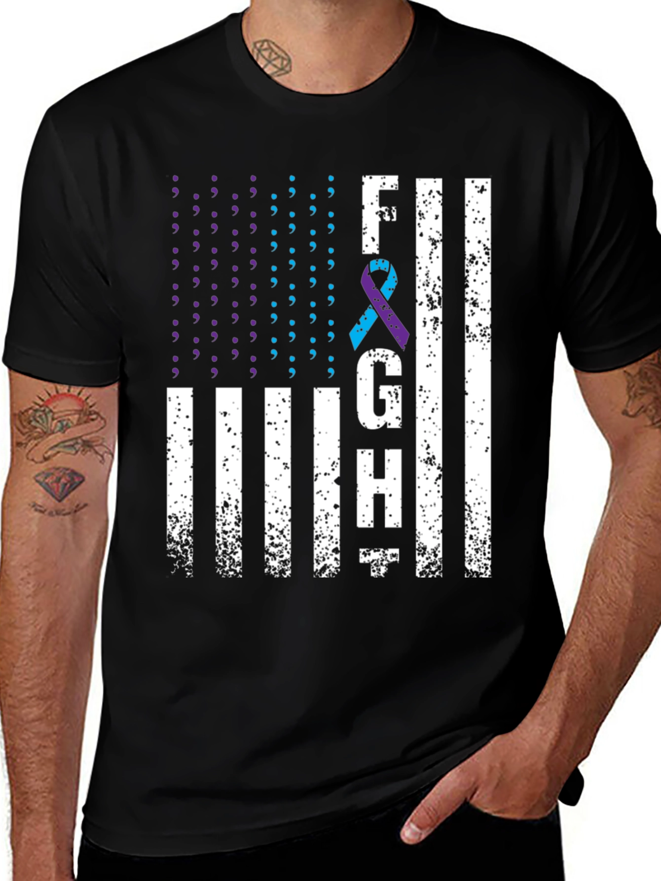 Fight Graphic T-Shirt Suicide Awareness Ribbon Tee