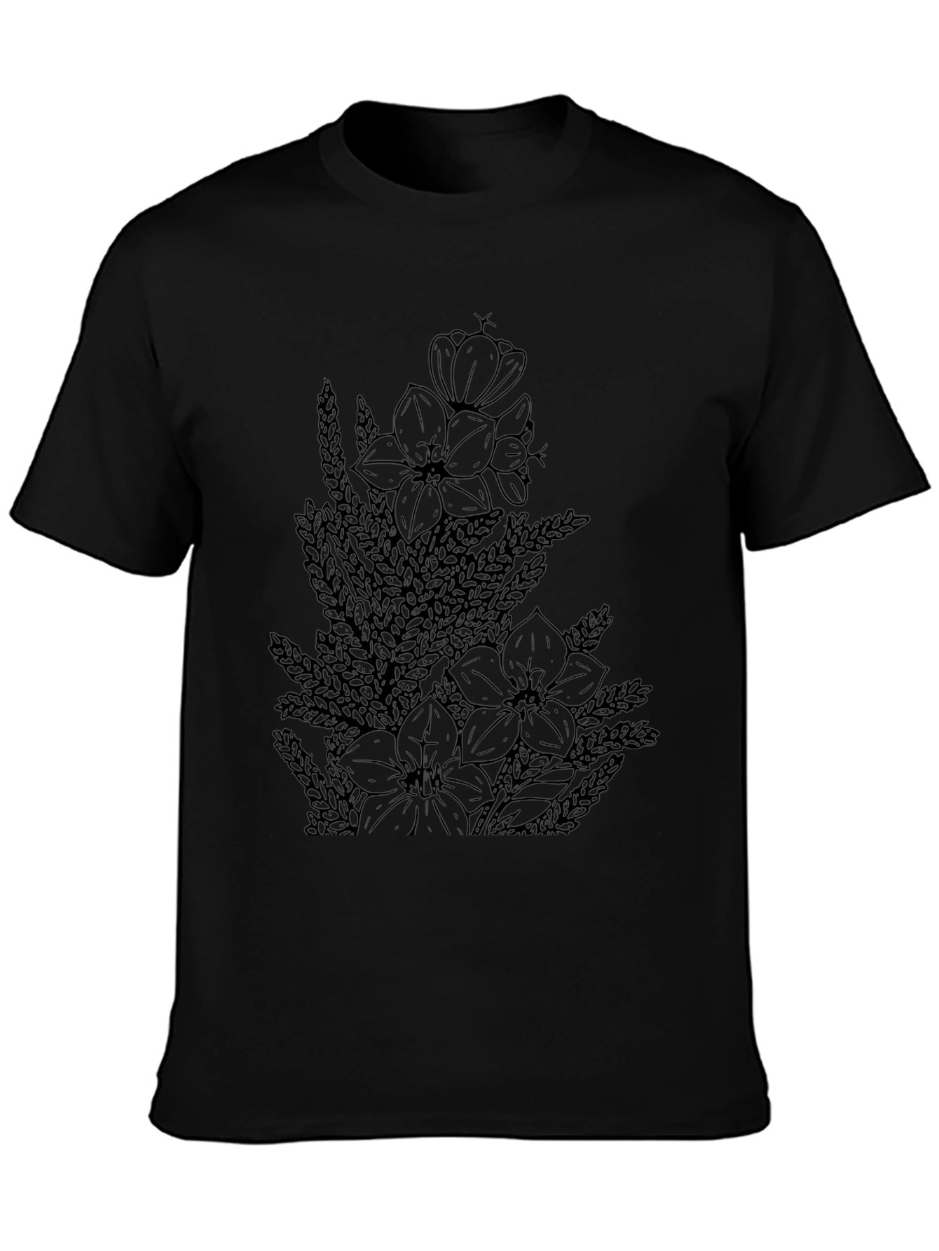 Floral Print Black Casual T-Shirt