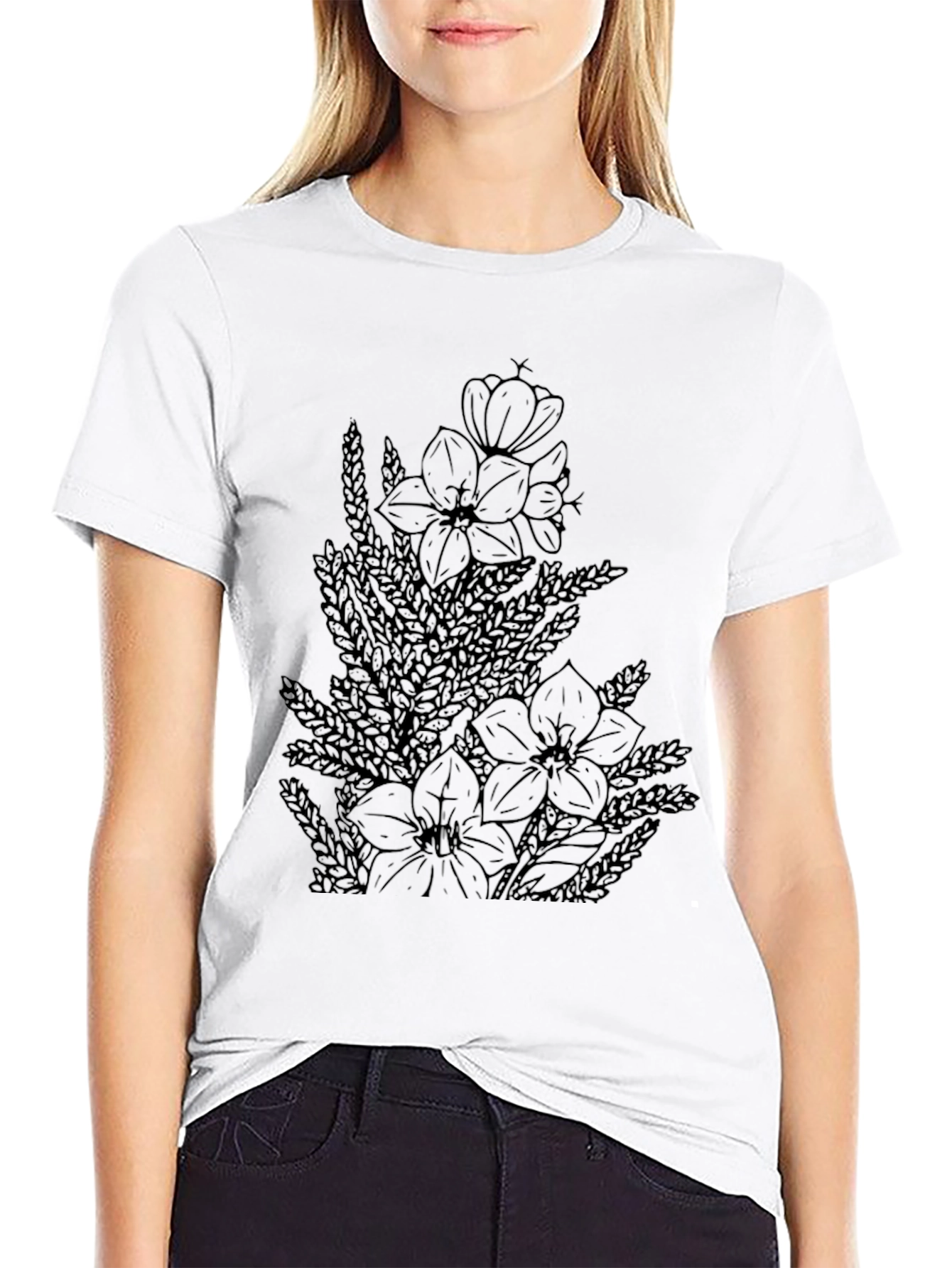Floral Print Black Casual T-Shirt