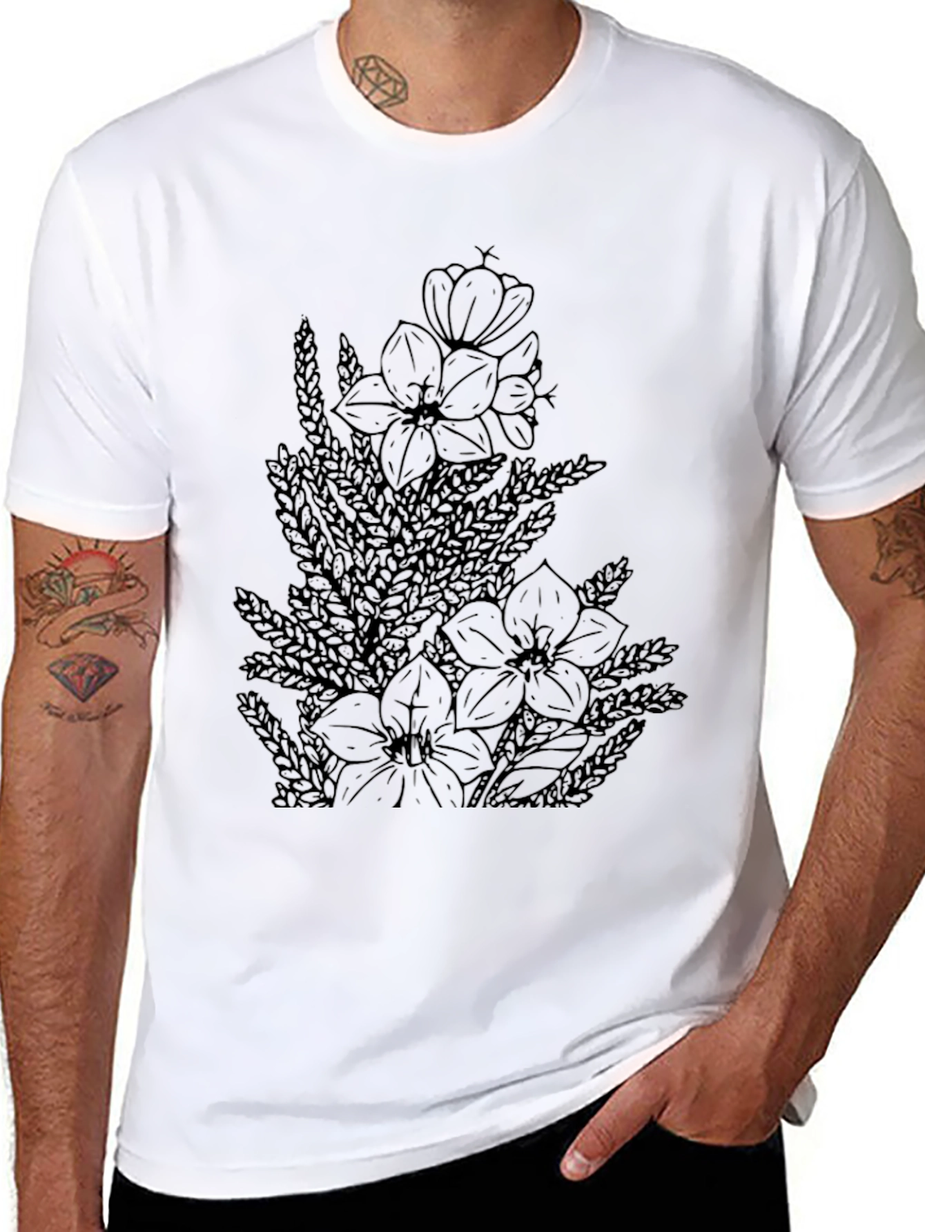 Floral Print Black Casual T-Shirt