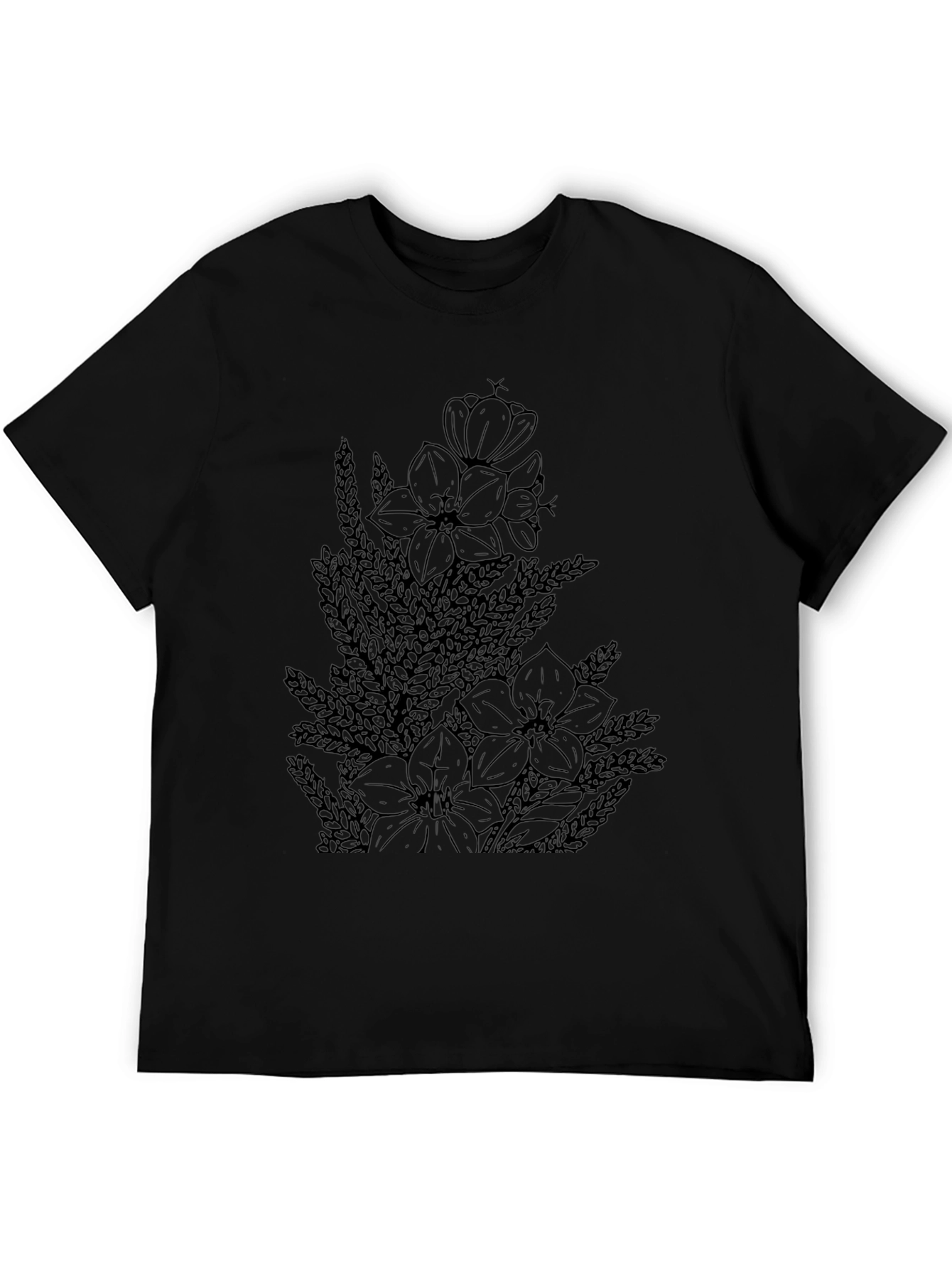 Floral Print Black Casual T-Shirt