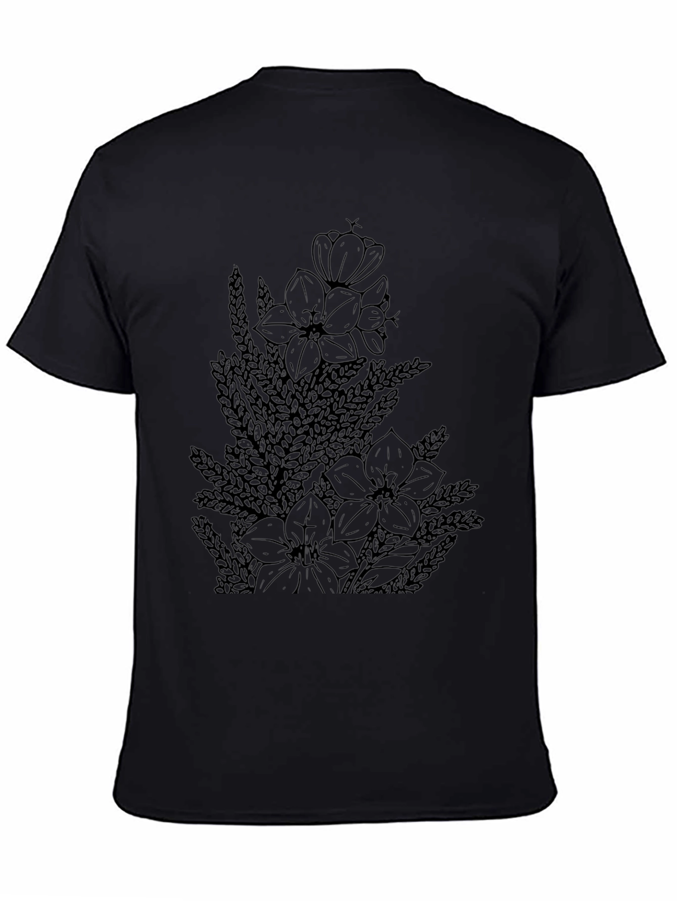 Floral Print Black Casual T-Shirt