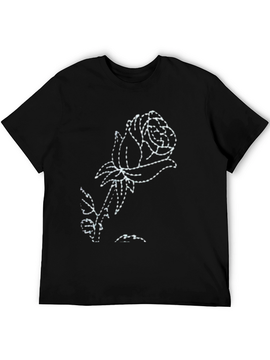 Black T-Shirt with White Rose Outline Design
