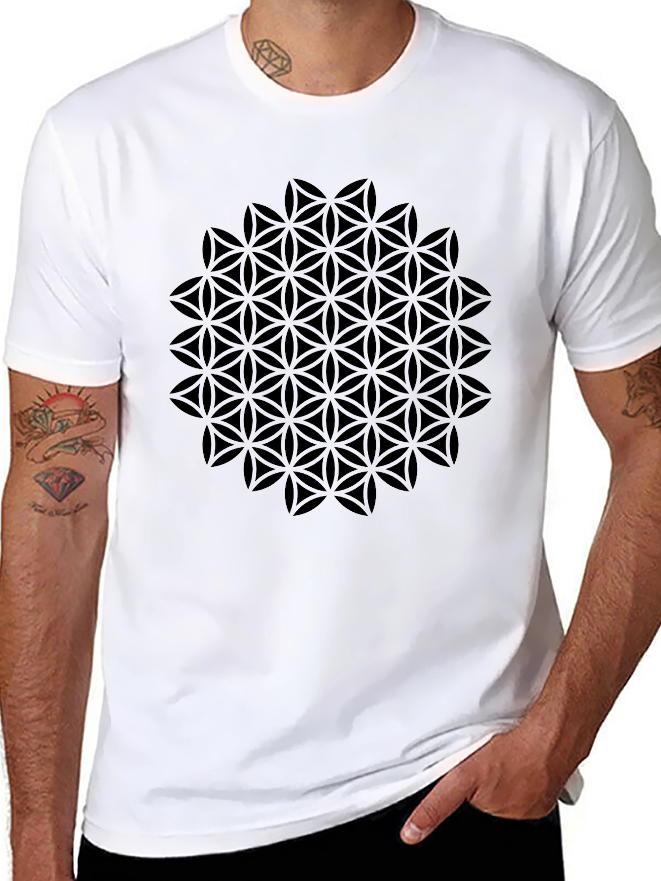 Geometric Flower of Life Black T-Shirt
