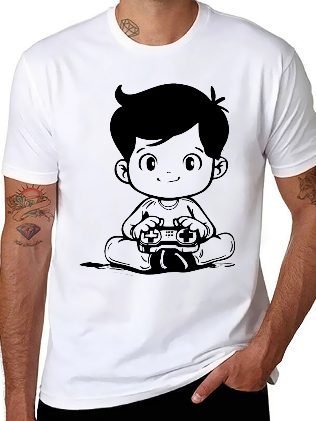 Gamer Boy Graphic Tee - Black Cotton Casual Shirt
