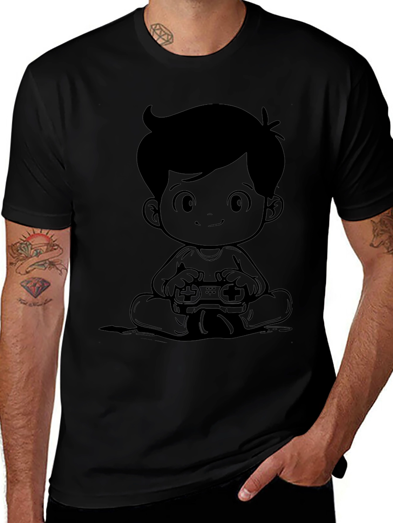 Gamer Boy Graphic Tee - Black Cotton Casual Shirt