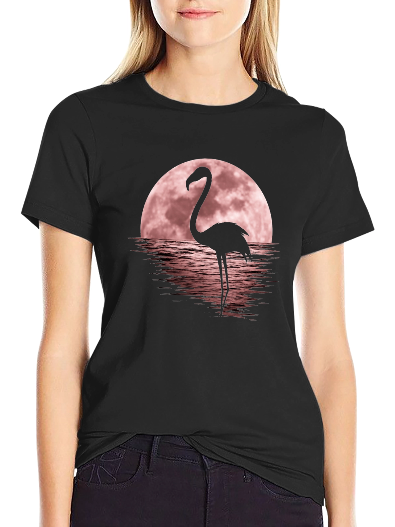 Flamingo Moon Graphic Tee - Black