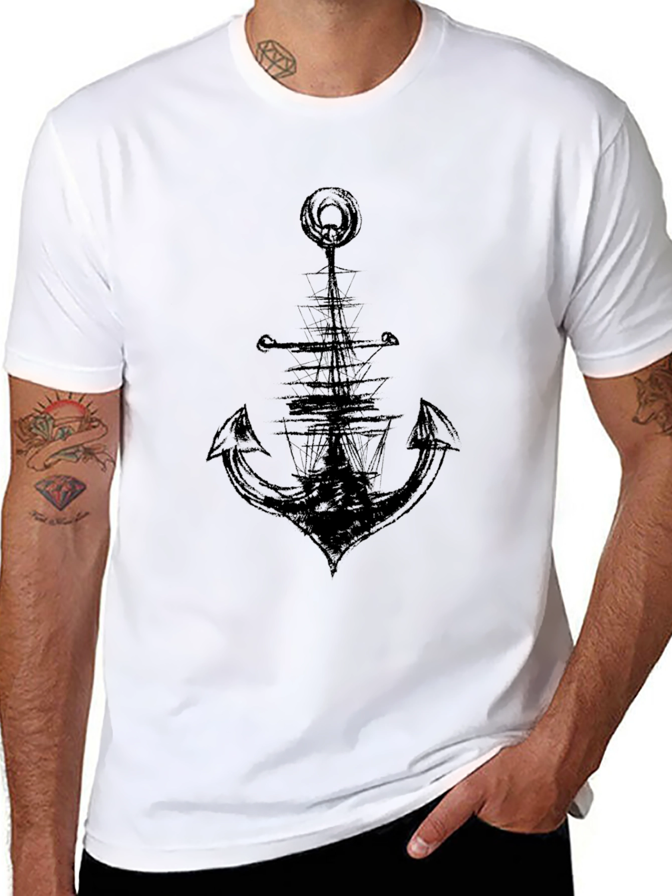 Black Anchor & Ship Graphic Tee