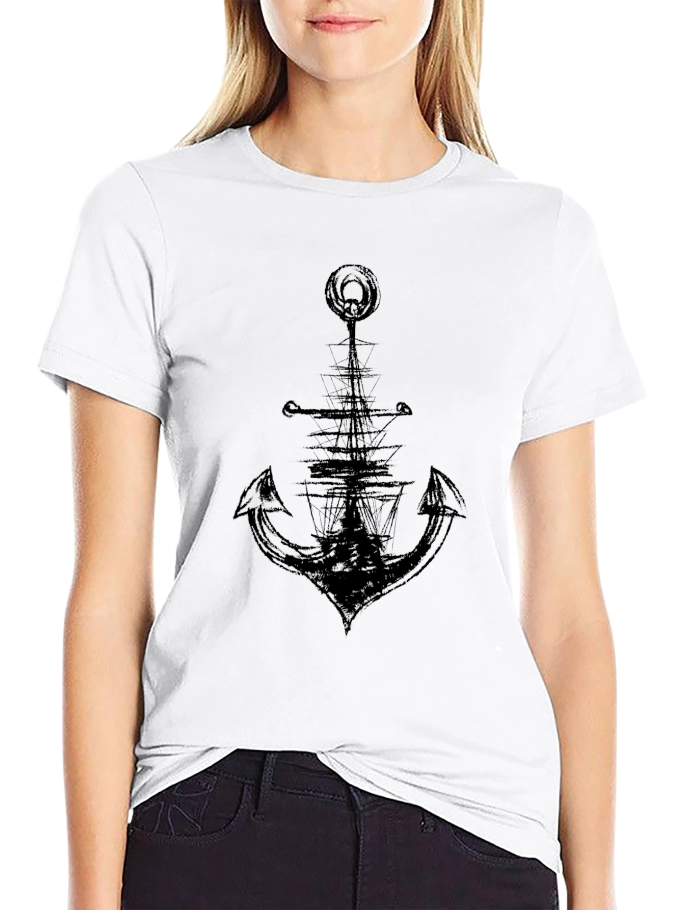 Black Anchor & Ship Graphic Tee