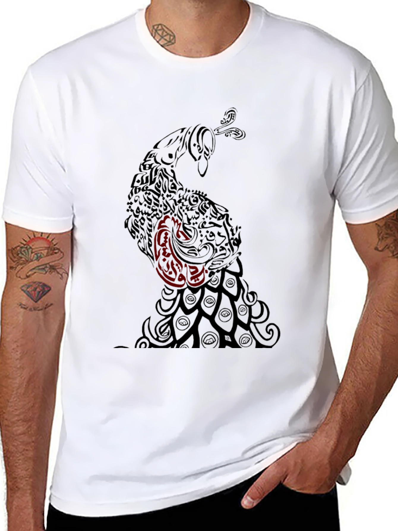 Black Peacock Graphic Tee - Stylish Mens Shirt
