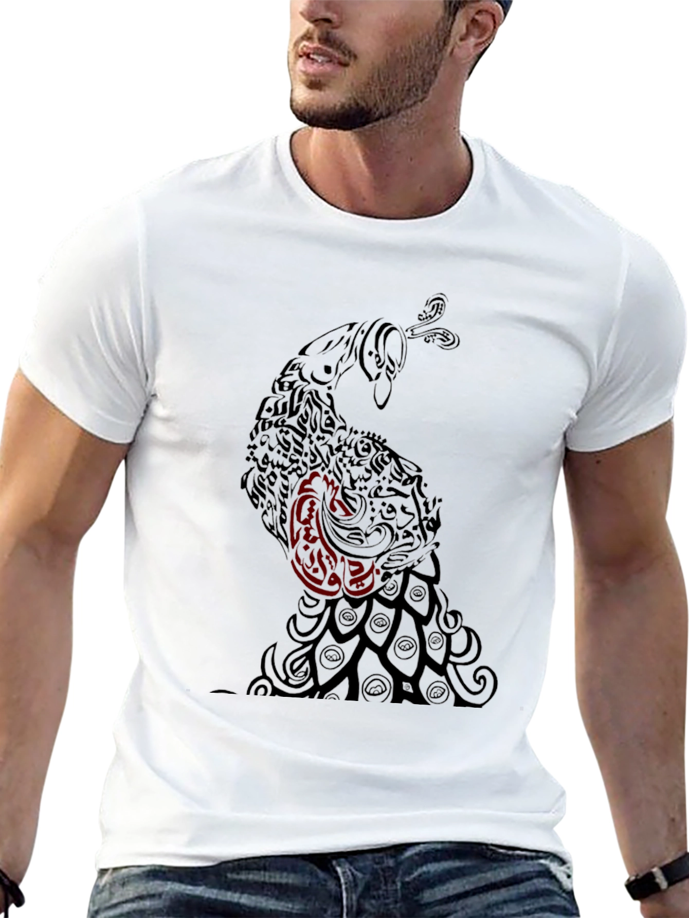 Black Peacock Graphic Tee - Stylish Mens Shirt