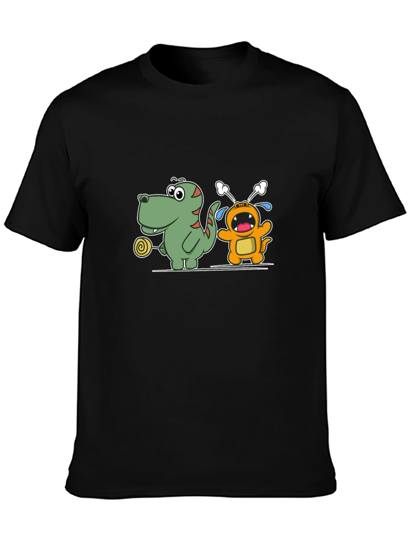 Cartoon Dinosaur & Monster Black T-Shirt